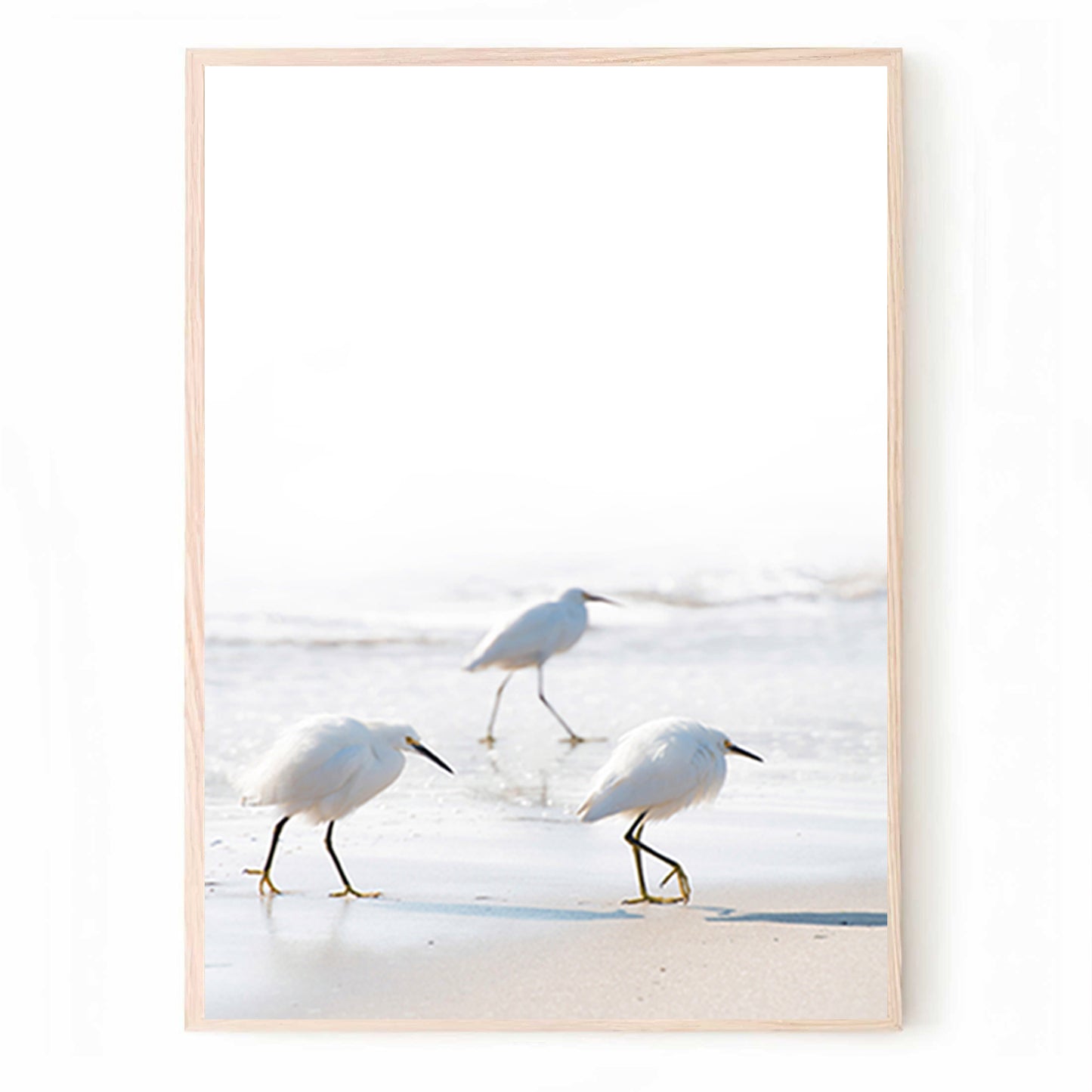 Coastal 3 Piece Wall Art with Gulls, Waves and Palma Grass | Neutral Colors Coastal Triptych