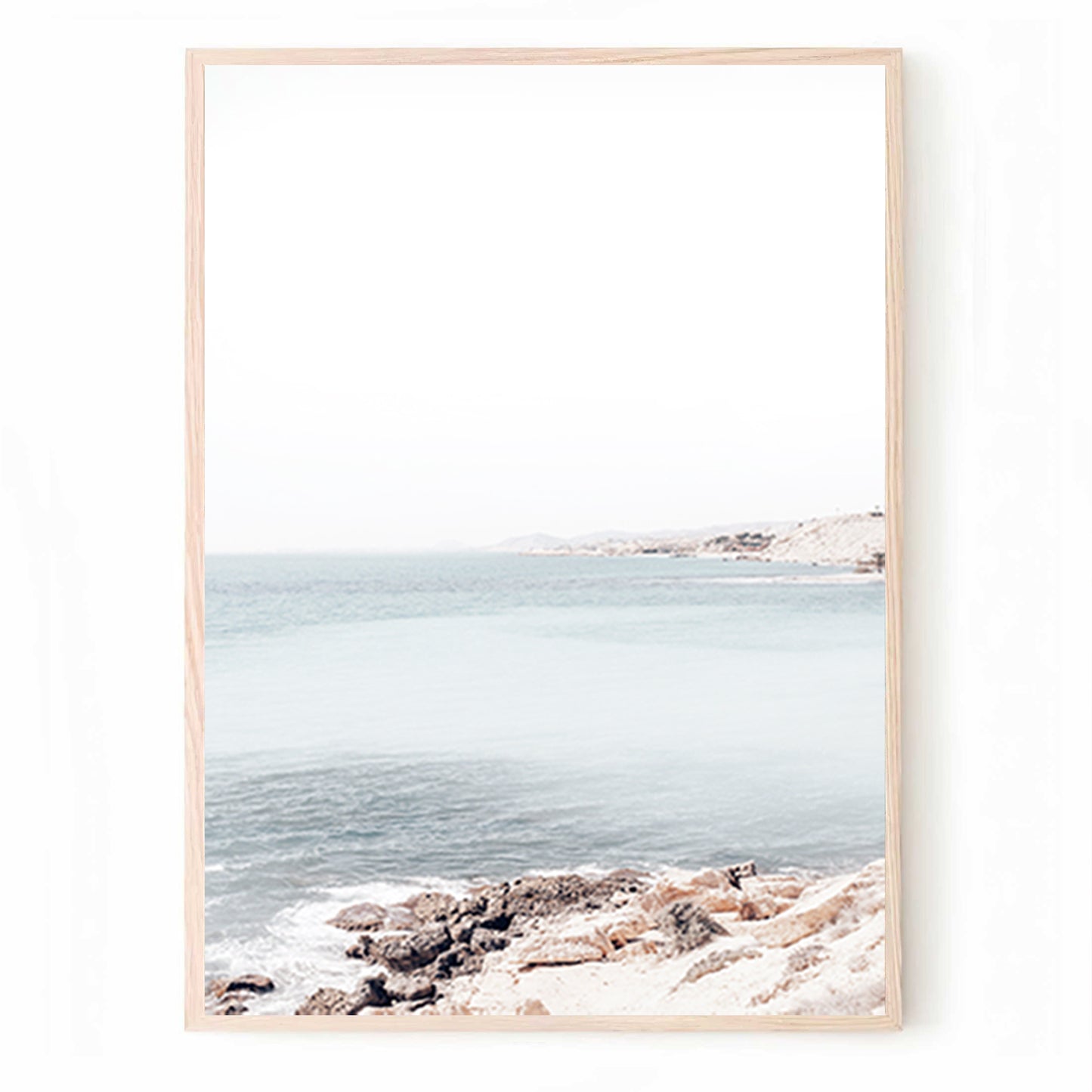Coastal 3 Piece Wall Art with Gulls, Waves and Palma Grass | Neutral Colors Coastal Triptych
