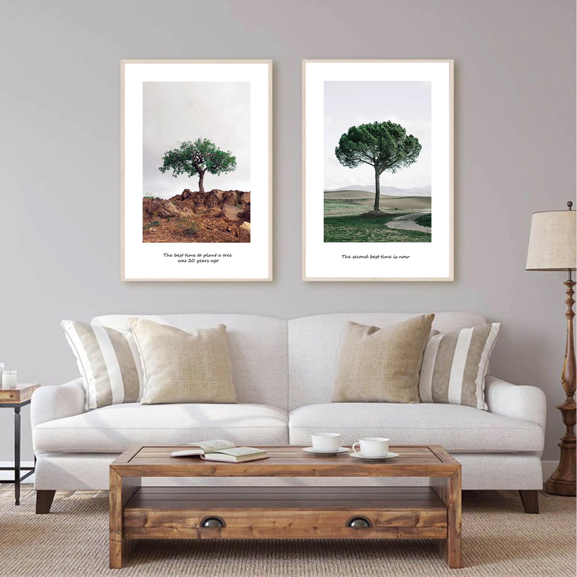 Tree poster set on the grey wall.