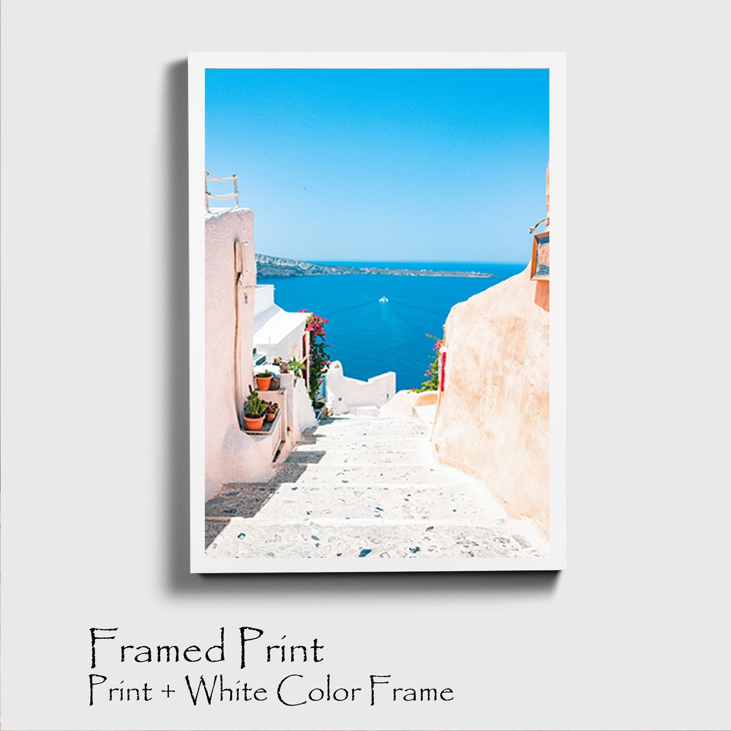 Santorini island framed print.