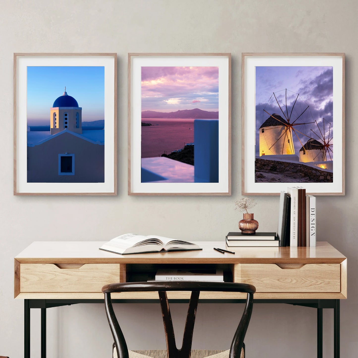 Mediterranean sunset wall art set.