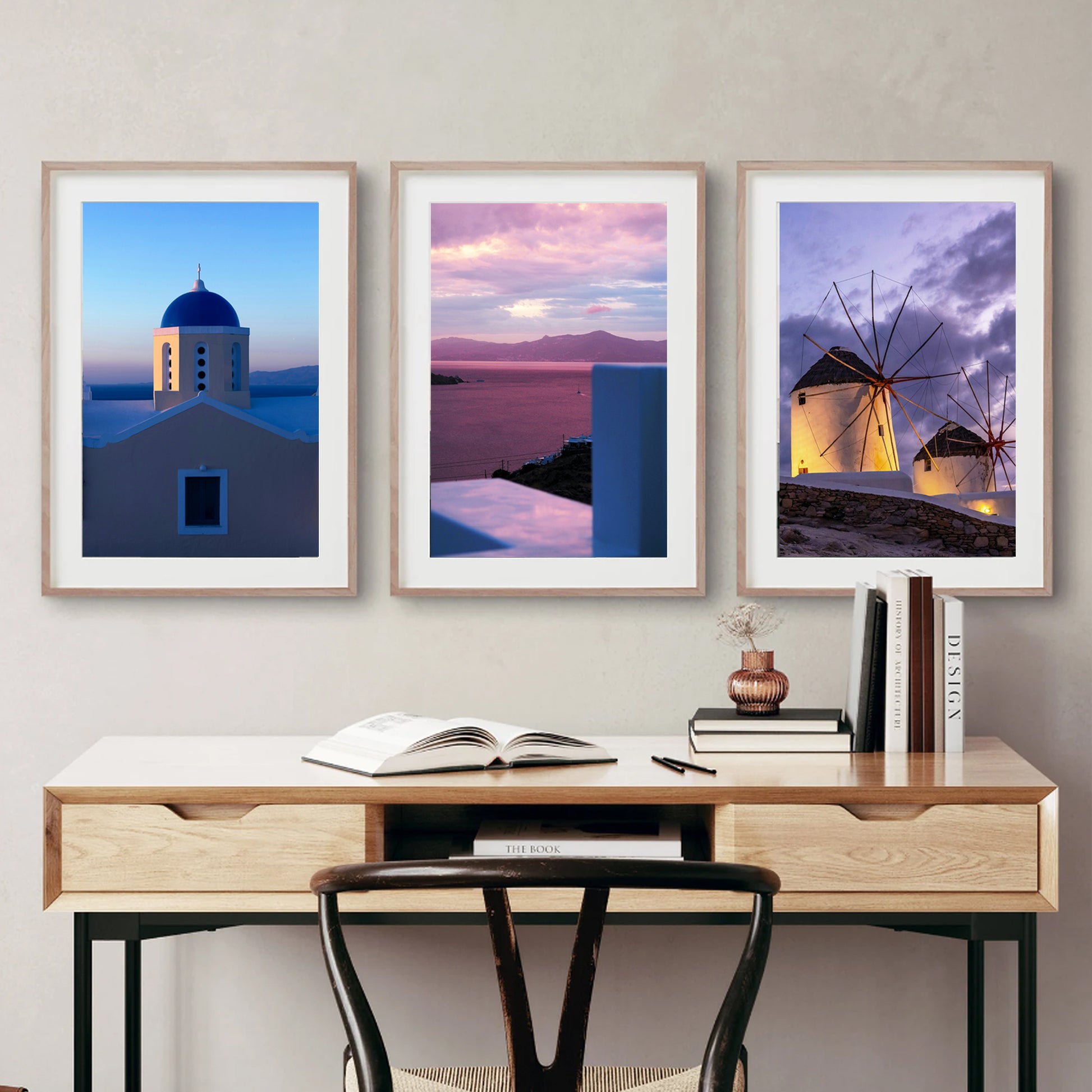 Mediterranean sunset wall art set.