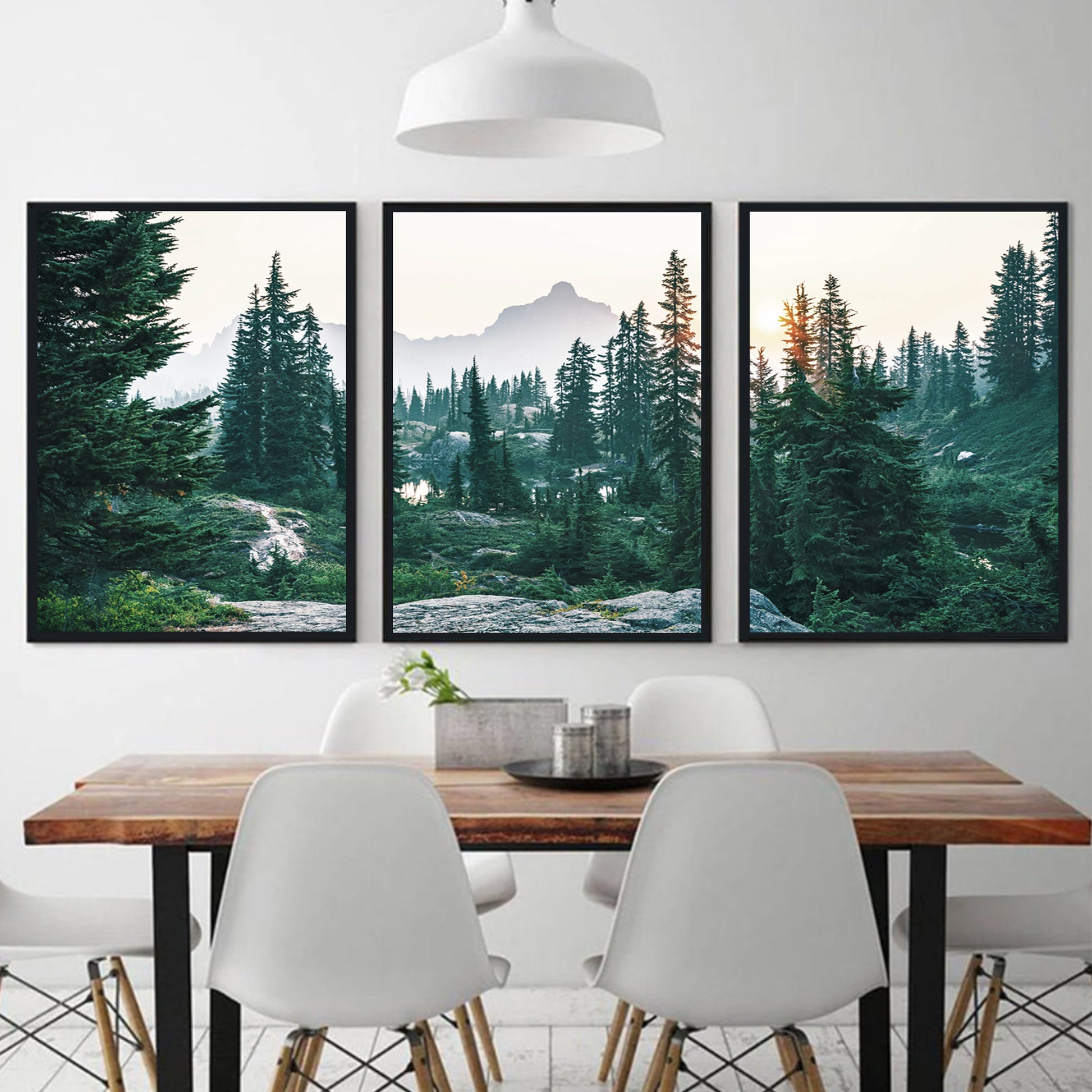 Morning landscape triptych in black color frames.