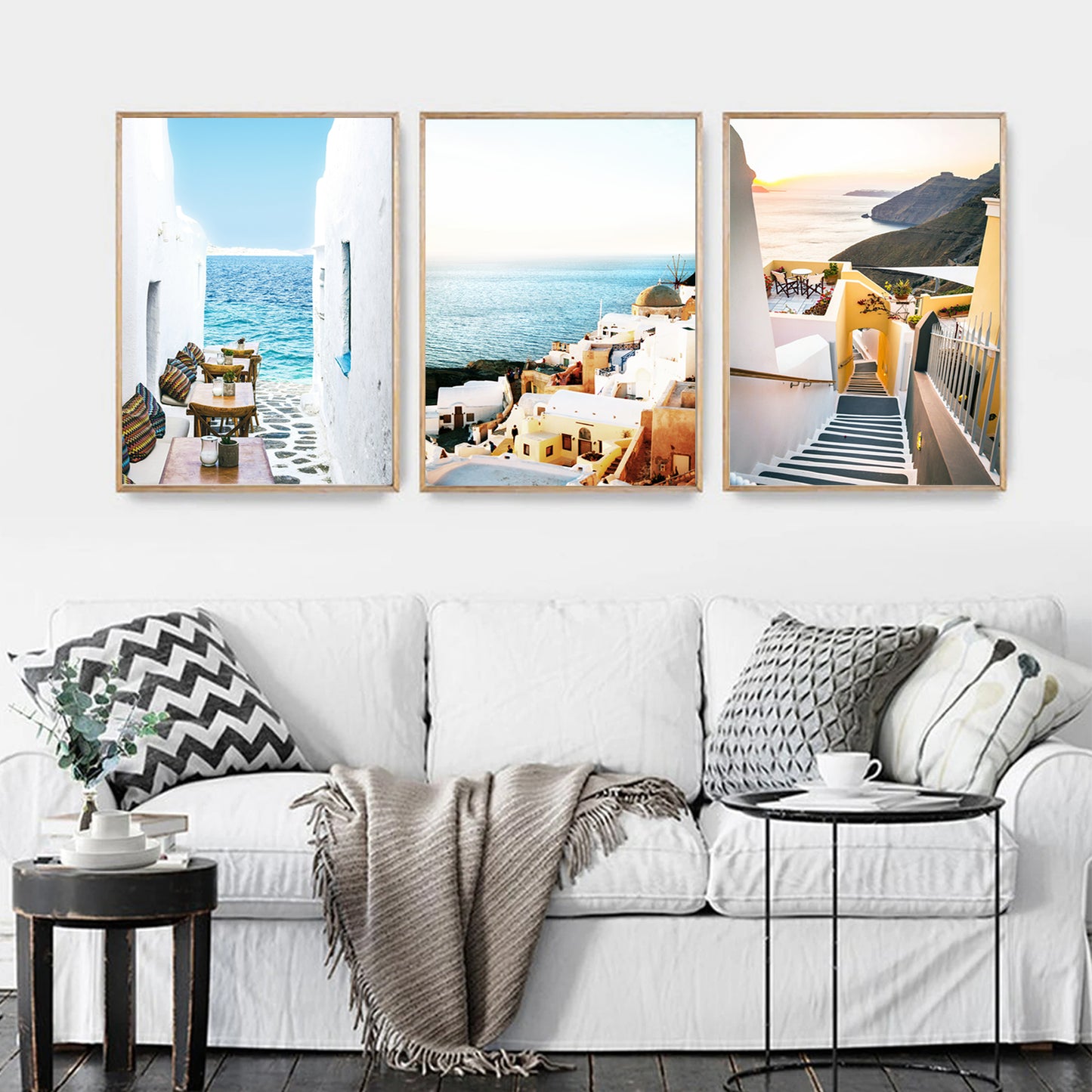 Santorini island sunrise living wall art.