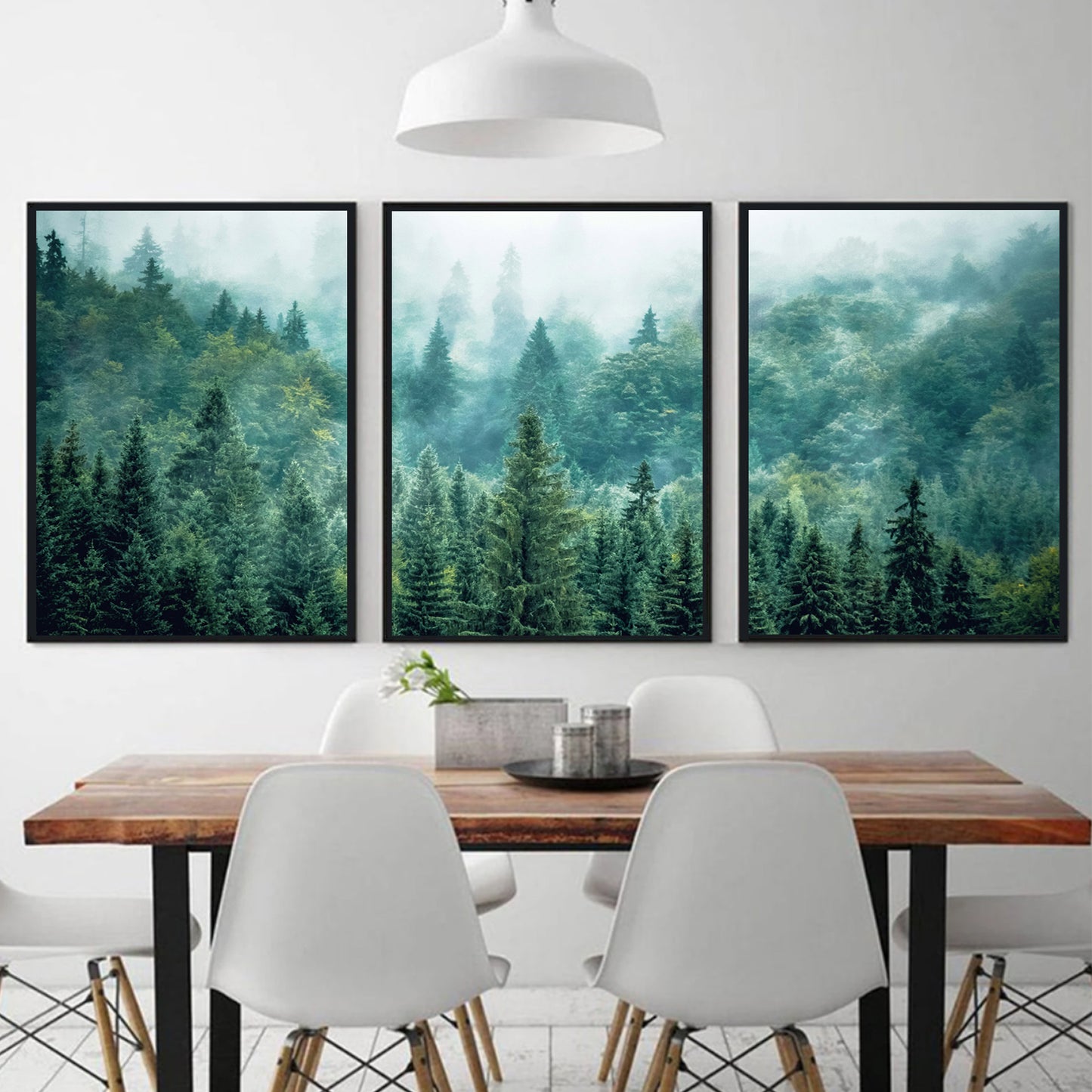 Bright pine forest in black frames.