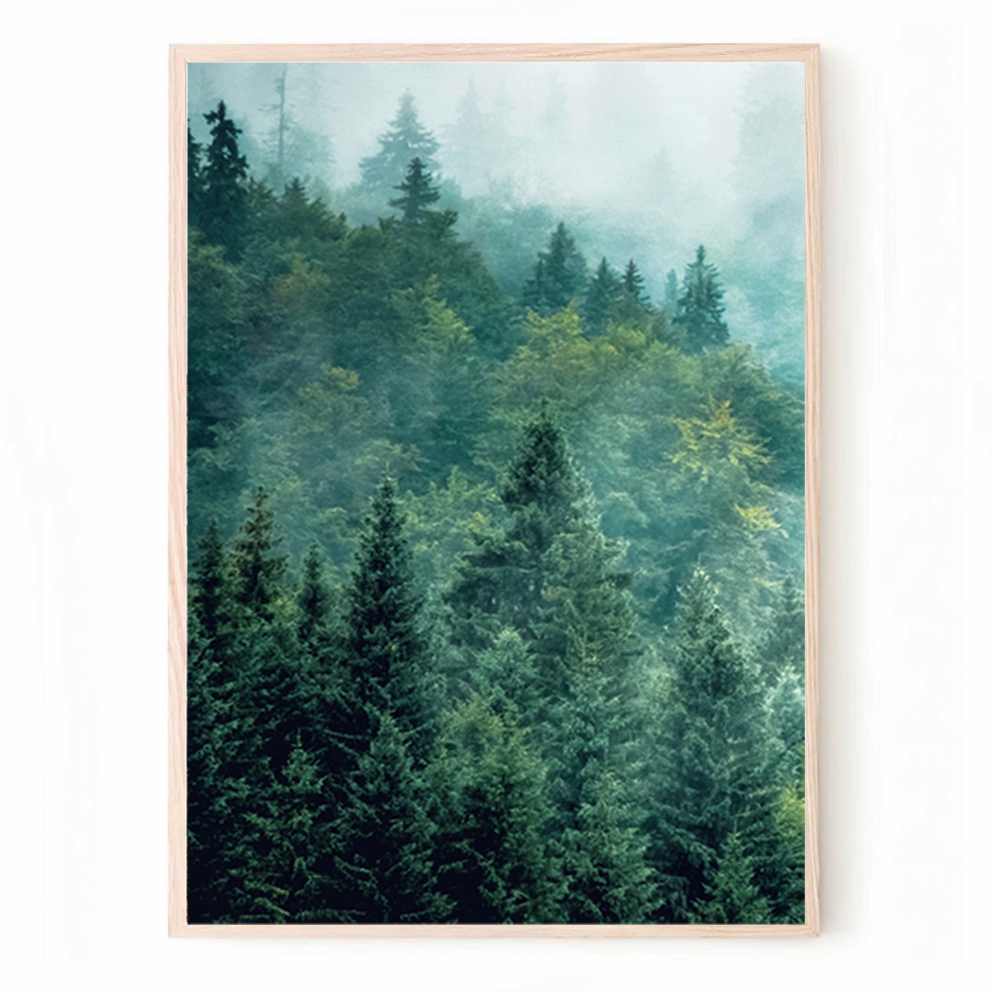 Tableau mural en 3 parties avec panorama de la forêt verte | Triptyque de la forêt brumeuse