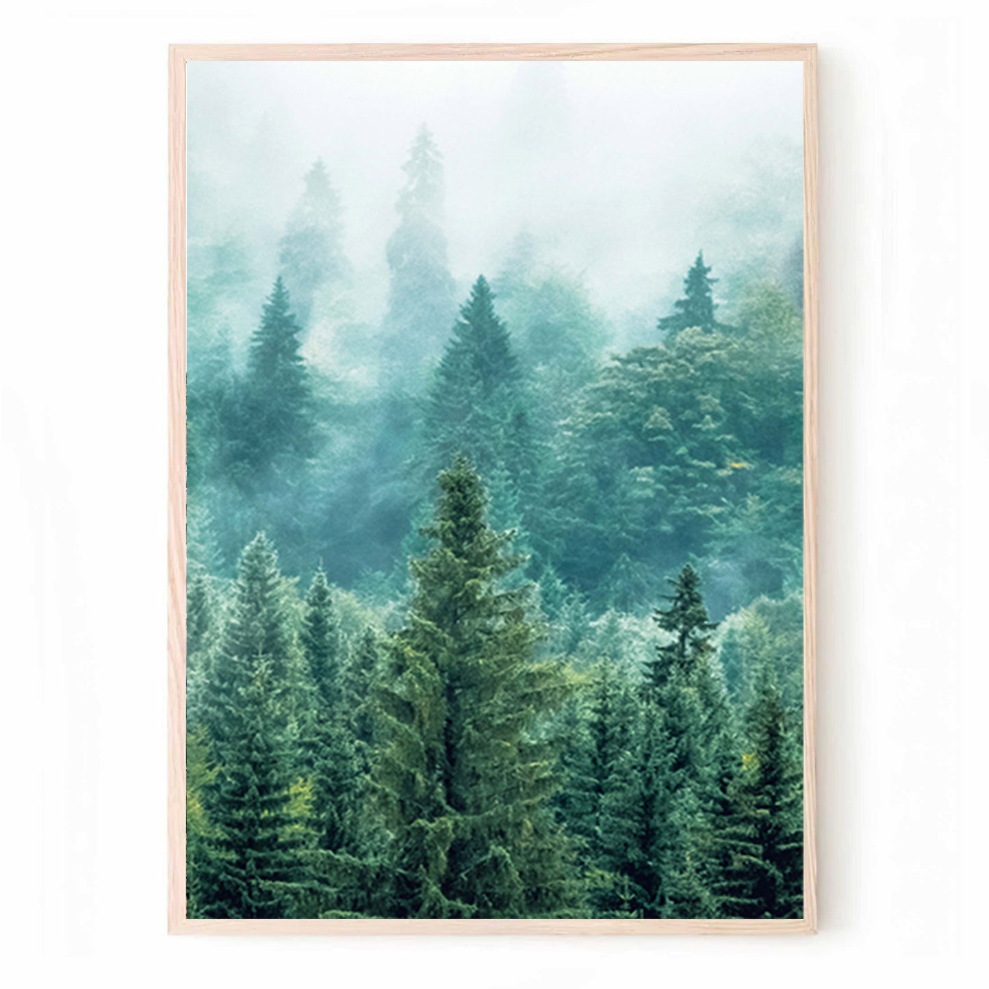 Tableau mural en 3 parties avec panorama de la forêt verte | Triptyque de la forêt brumeuse