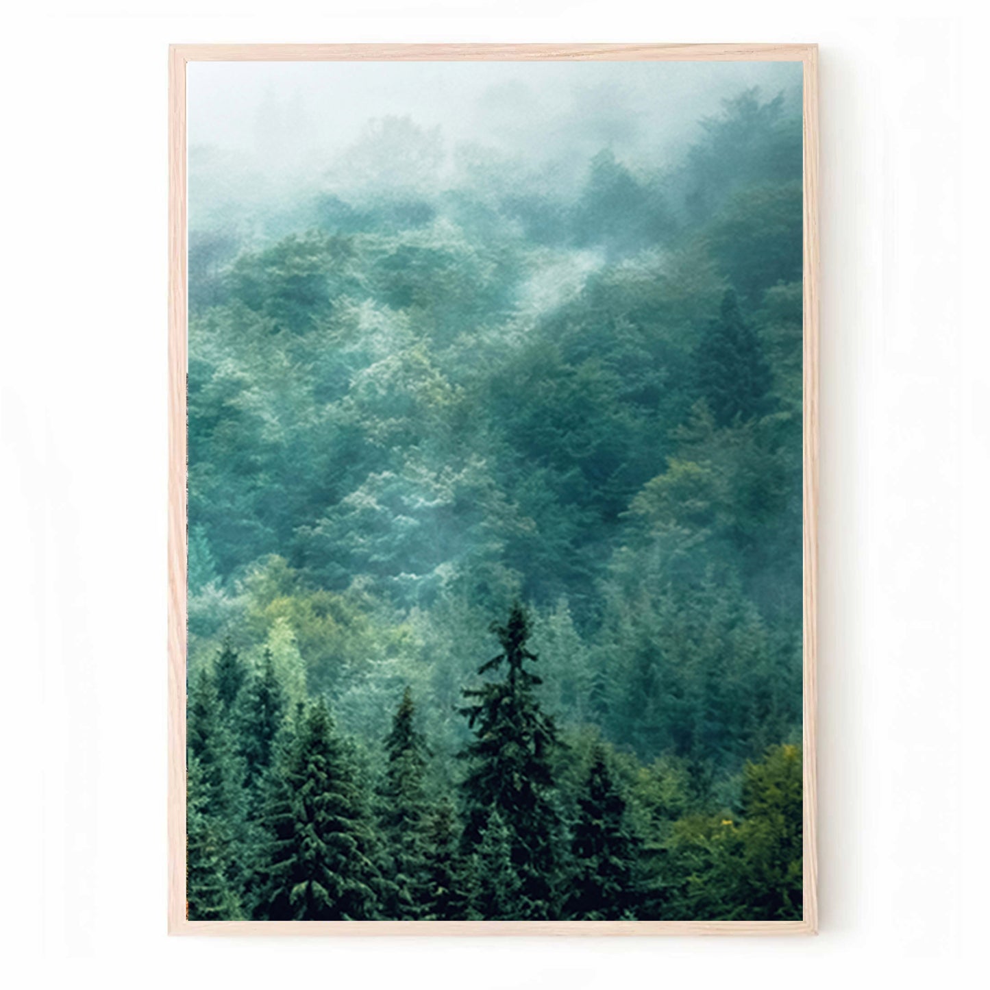 Tableau mural en 3 parties avec panorama de la forêt verte | Triptyque de la forêt brumeuse