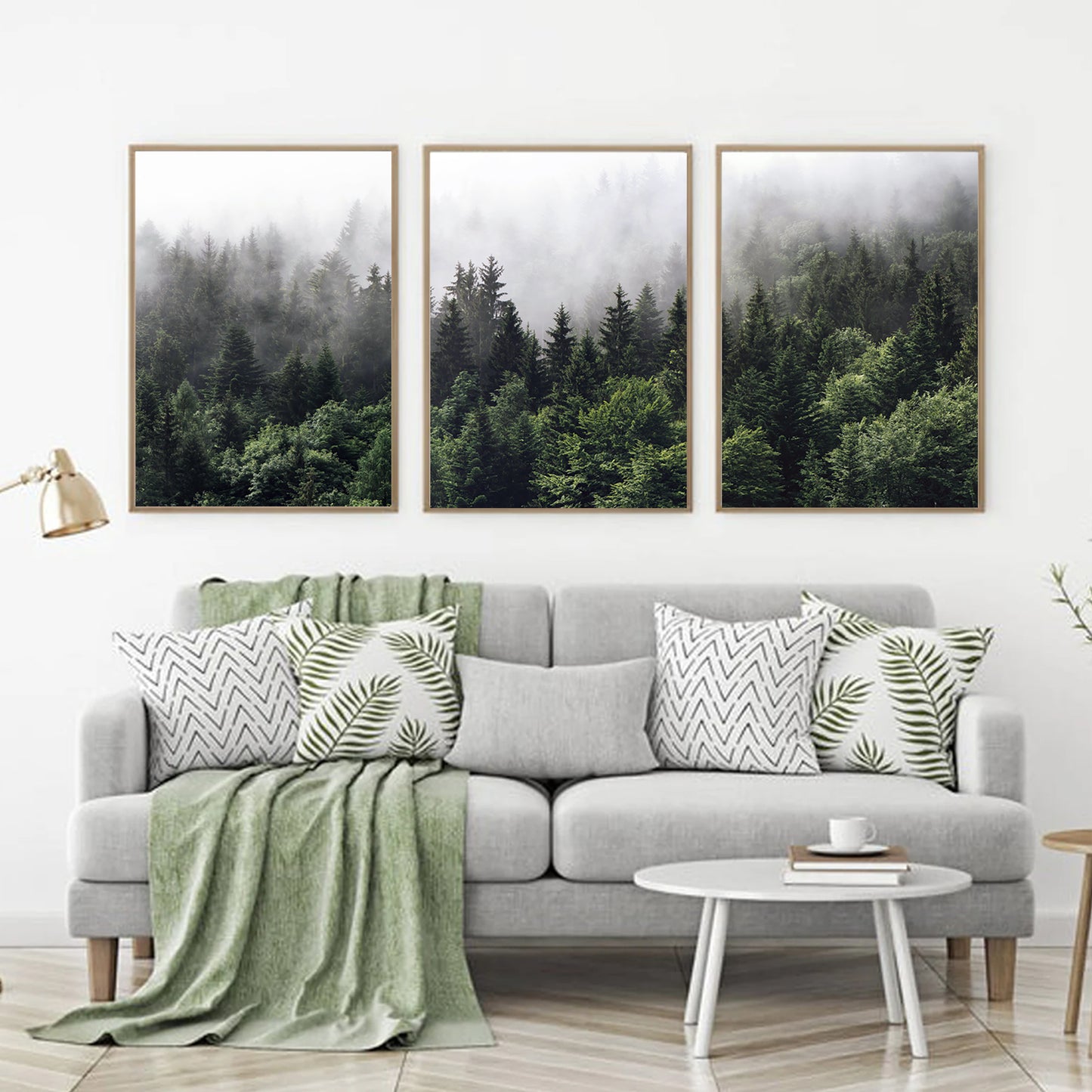 Green forest panorama living room wall decor.