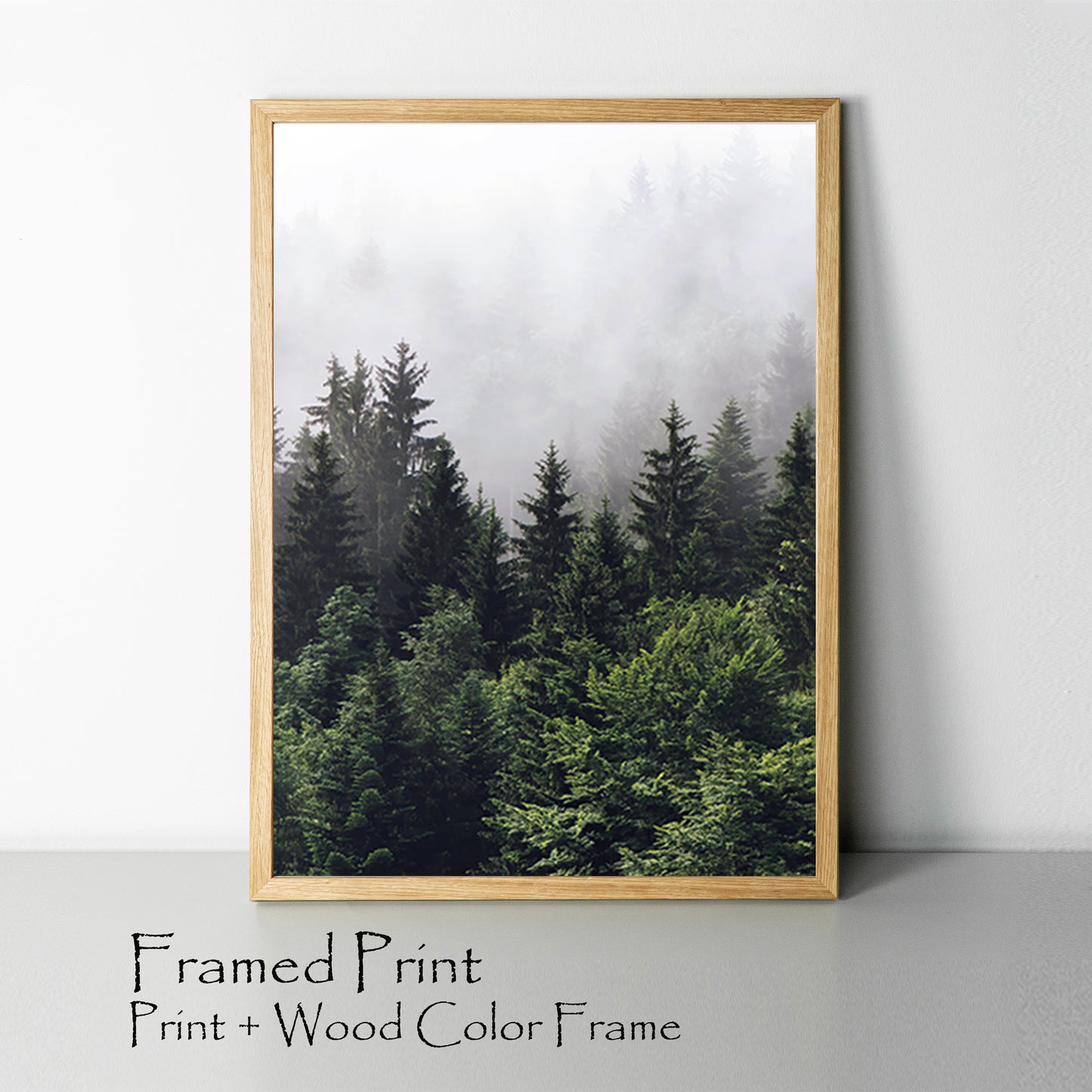 Forest poster in wood color frame.