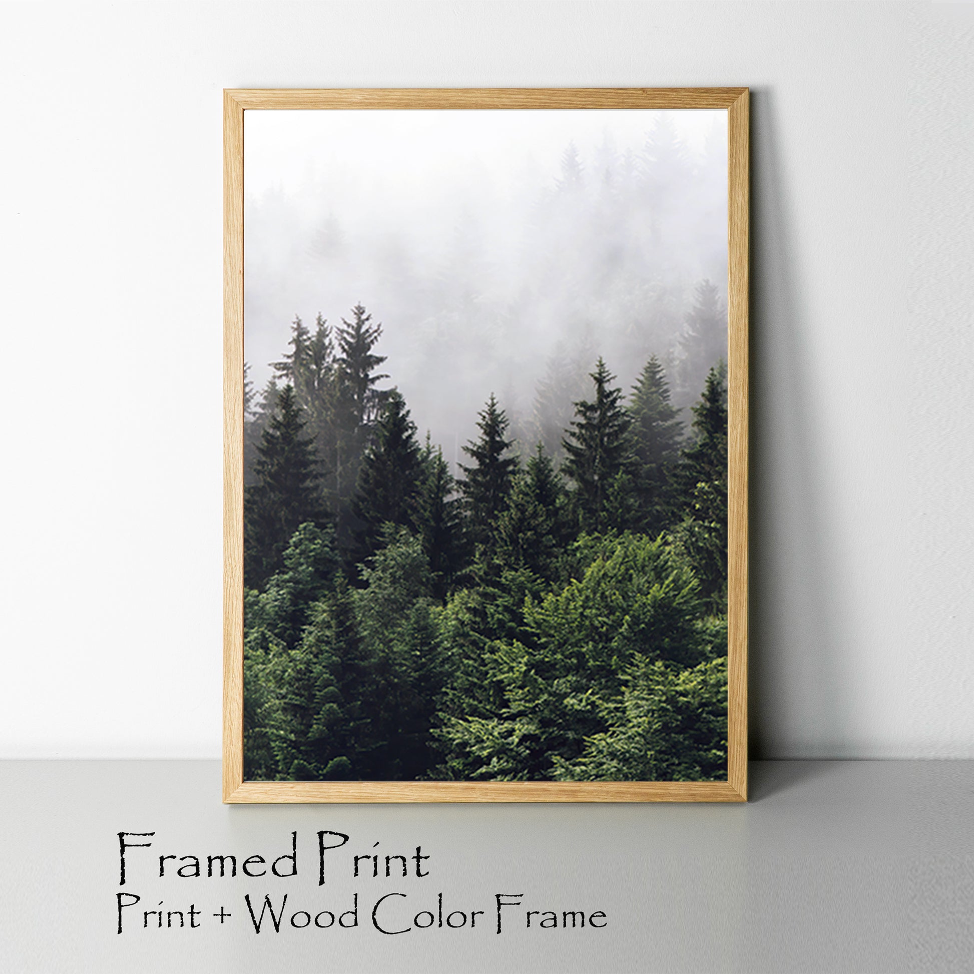 Forest poster in wood color frame.