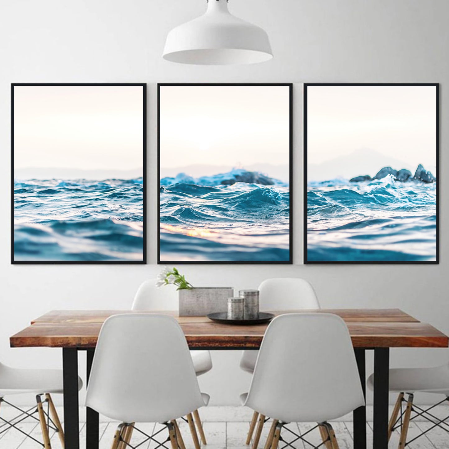 Sea waves wall art in black color frames 60x90 cm size.