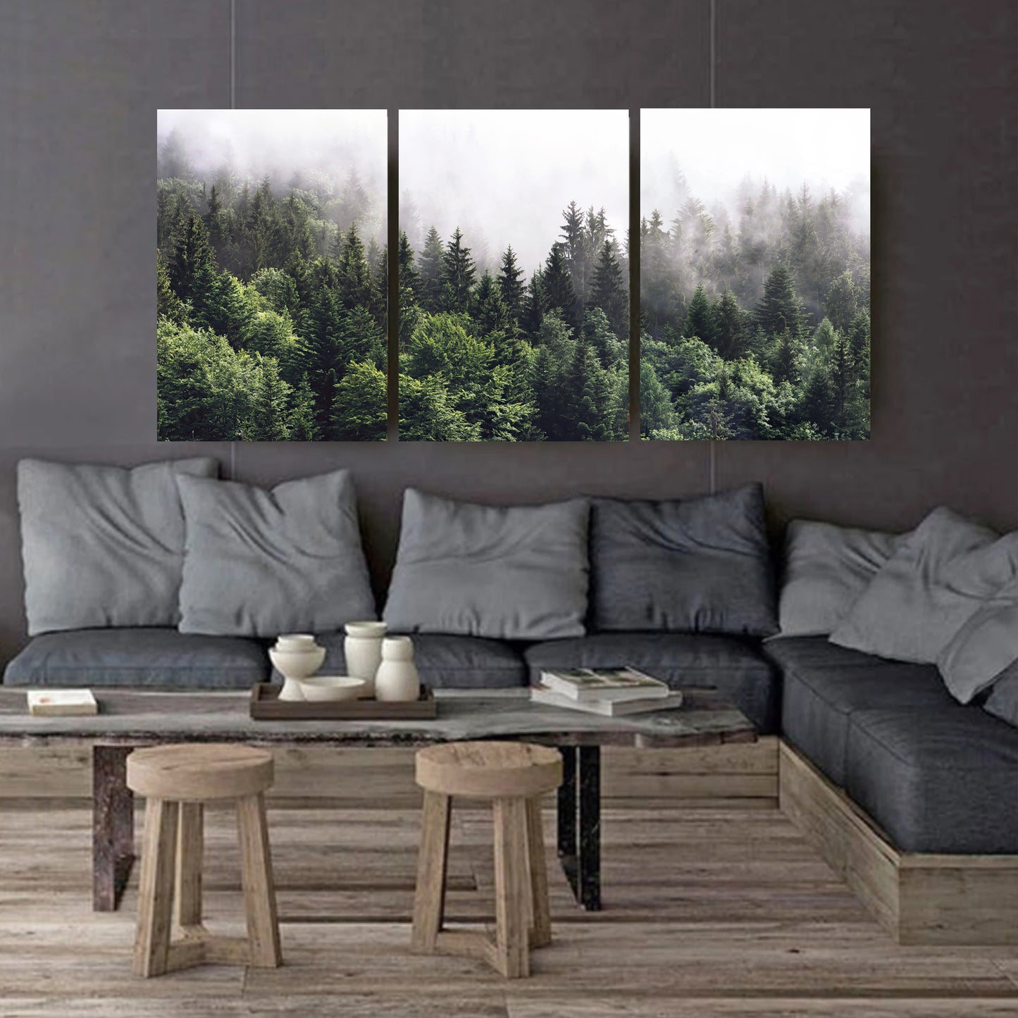 Foggy forest stretched canvas print.