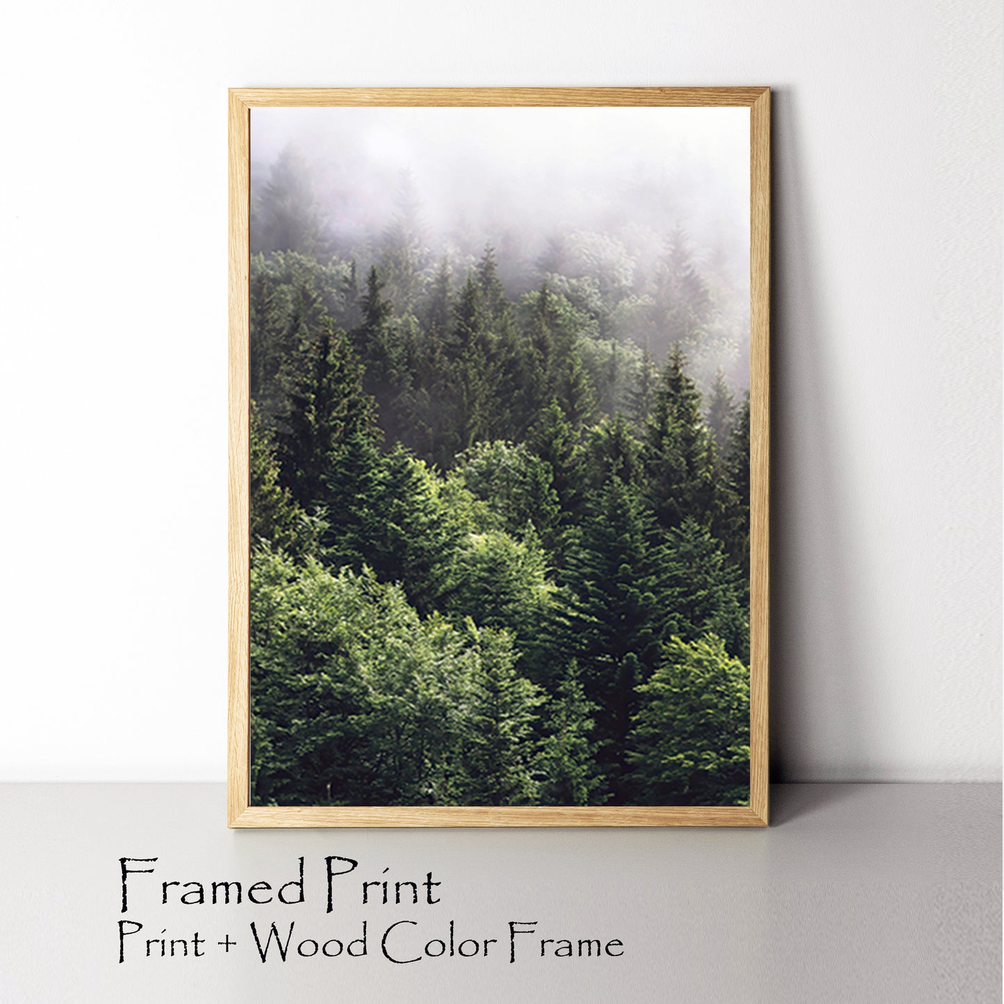 Foggy forest print in wod color frame.