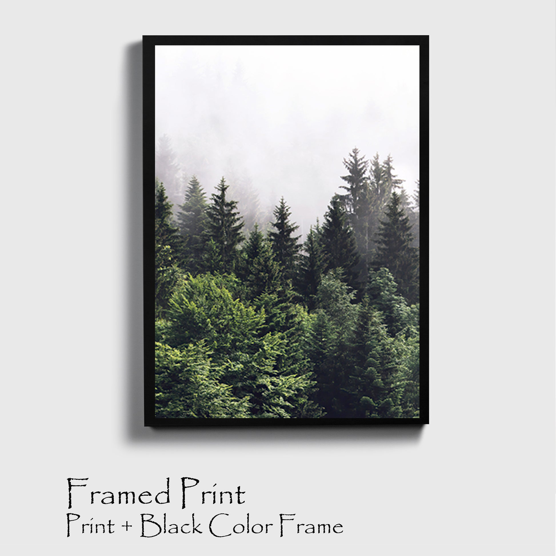 Misty forest print in black color frame.