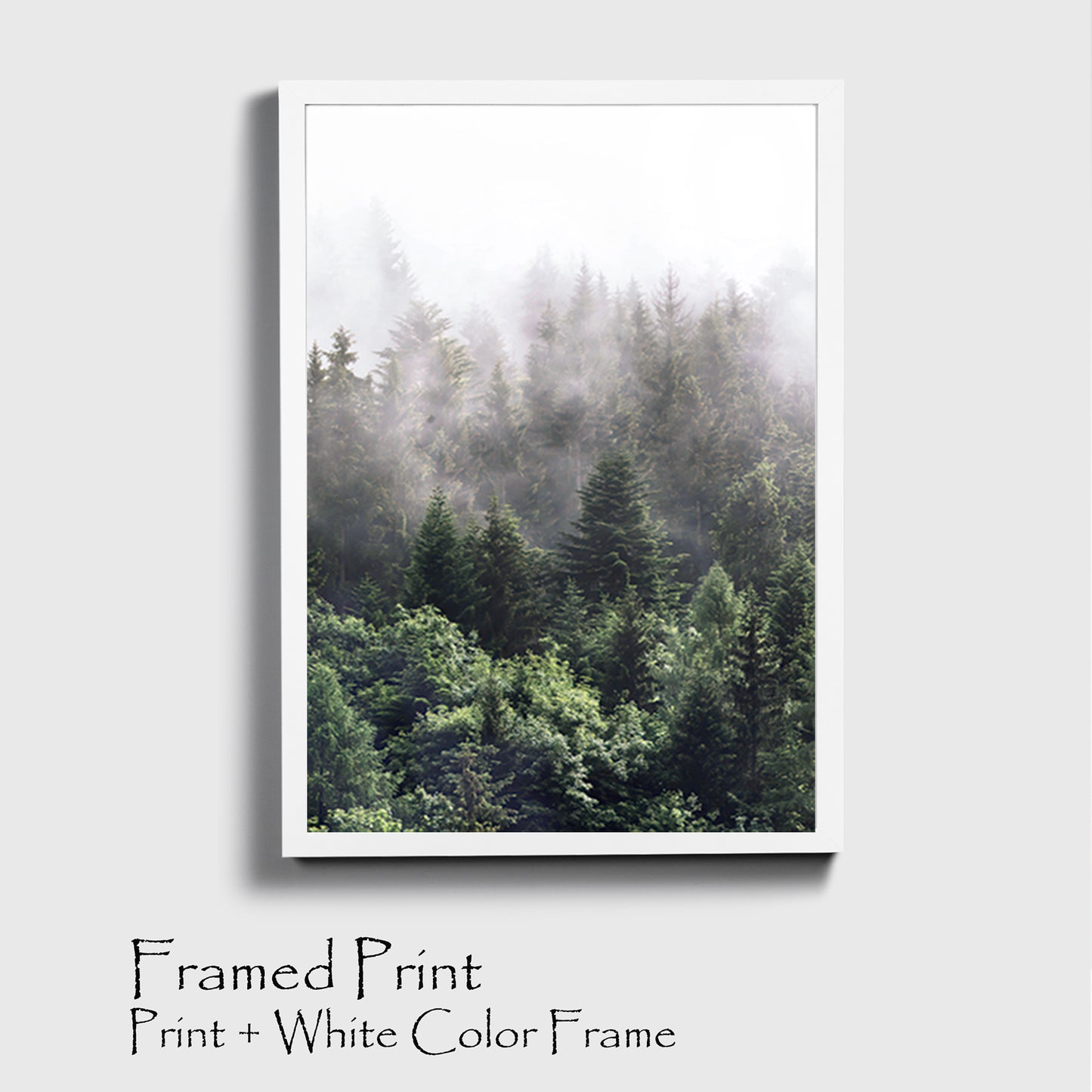 Green forest poster in white color frame.