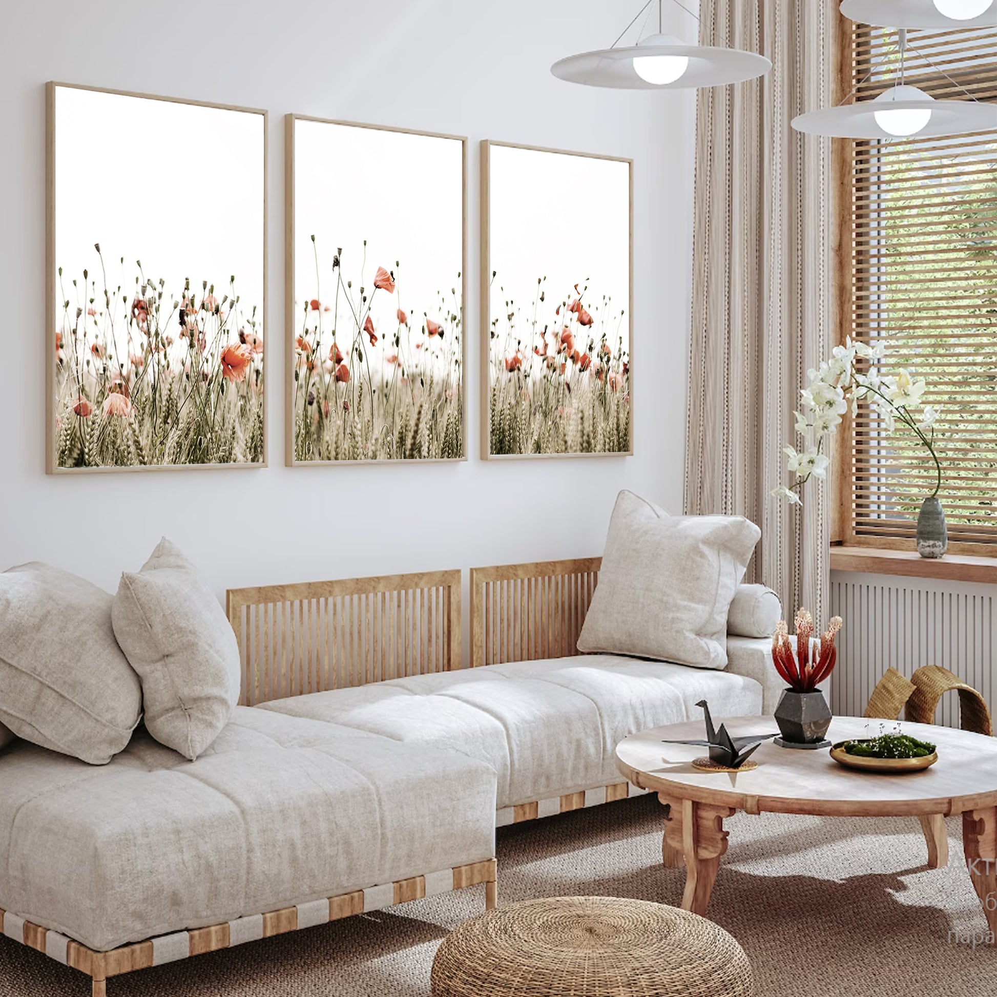 Neutral tones landscape triptych for modern interior.