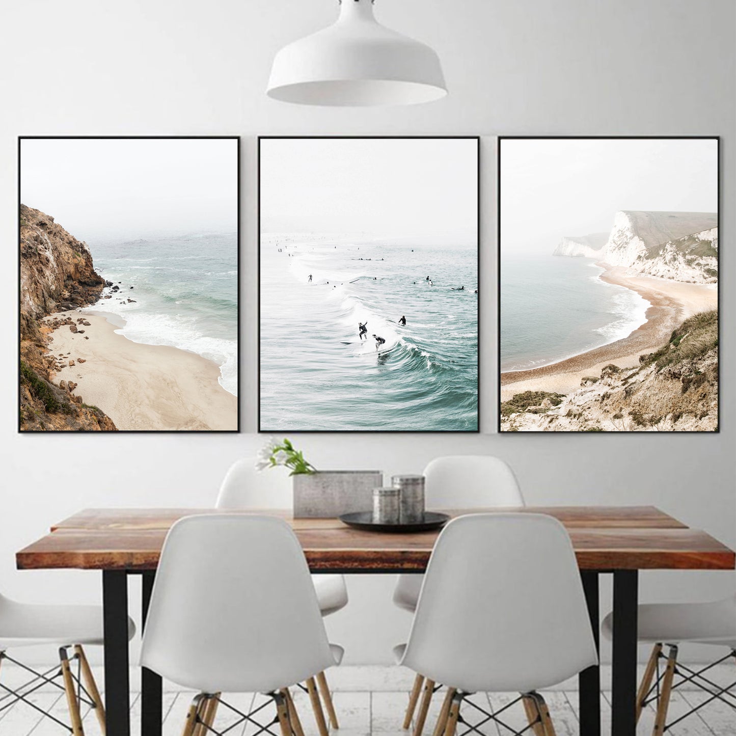 Coastal 3 piece wall art with black color frames.