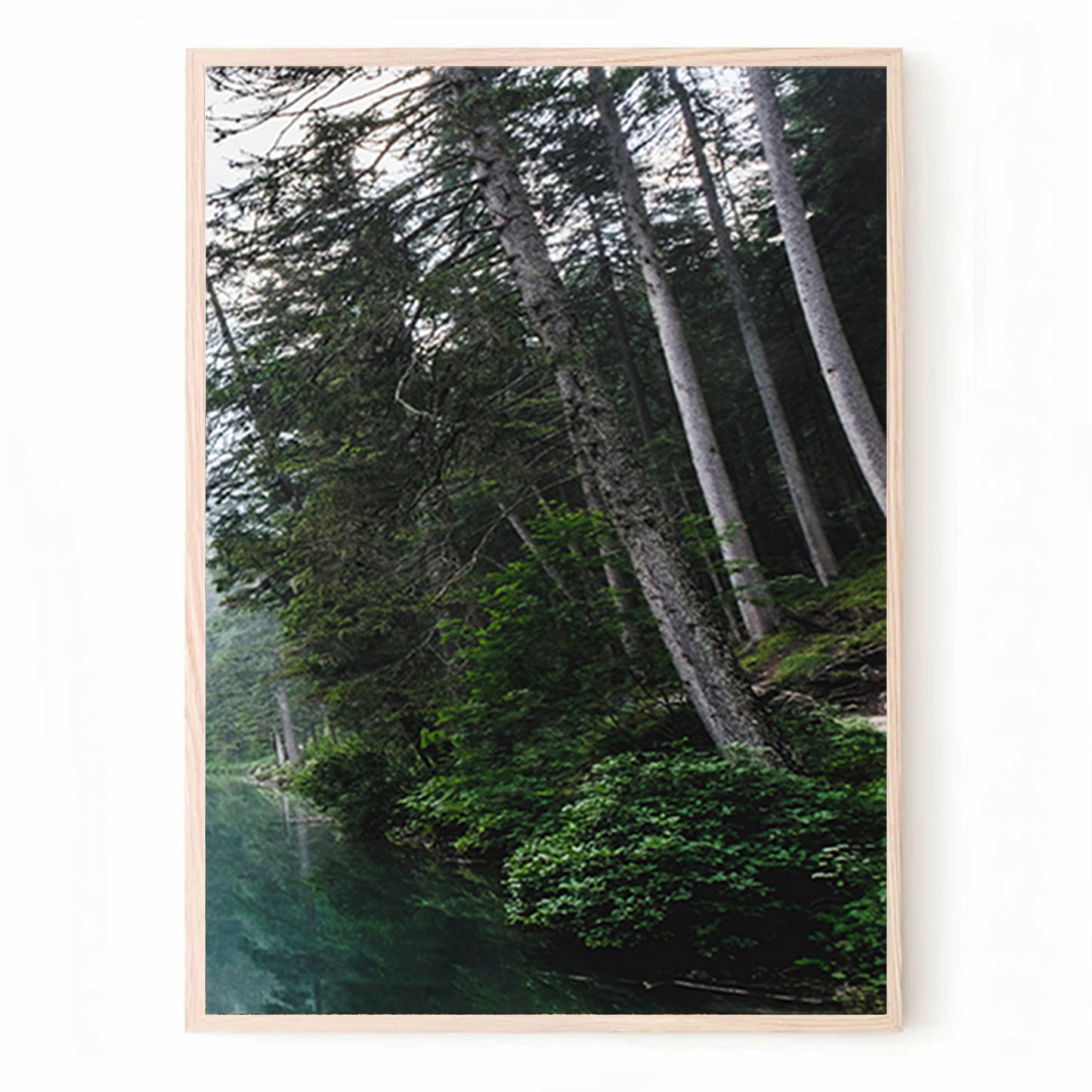 Nordischer Waldfluss Wandkunst | Grüne Landschaft mit Fluss Triptychon