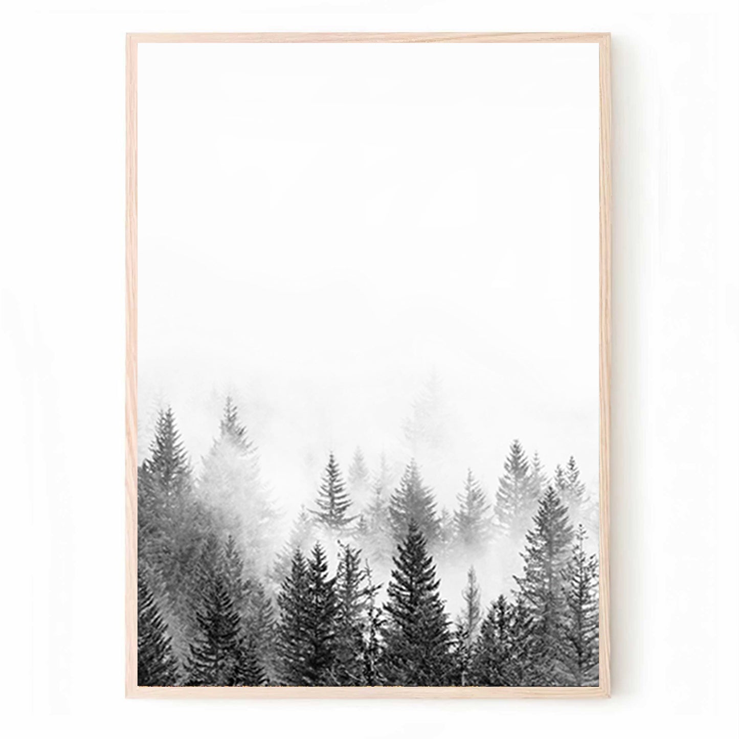 Deer in Foggy Pine Forest Wall Art | Deer Print with Misty Landscape