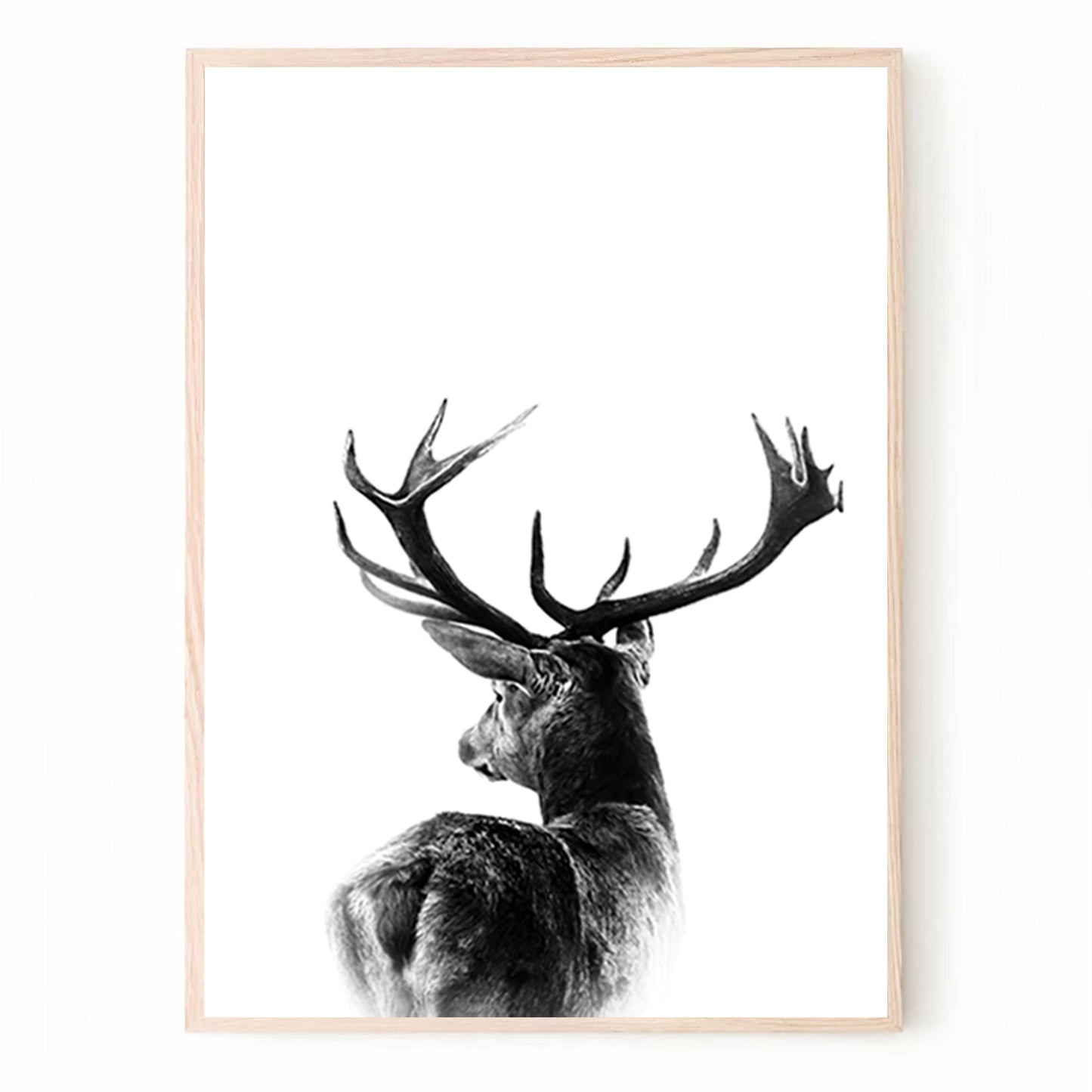 Deer in Foggy Pine Forest Wall Art | Deer Print with Misty Landscape