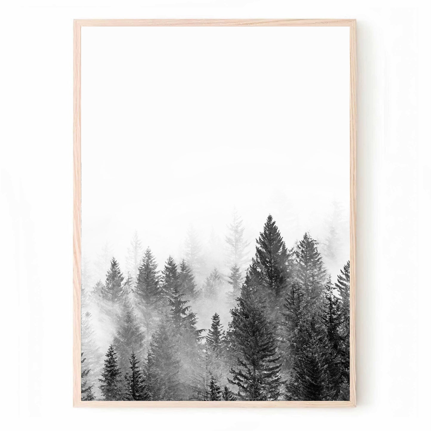 Deer in Foggy Pine Forest Wall Art | Deer Print with Misty Landscape