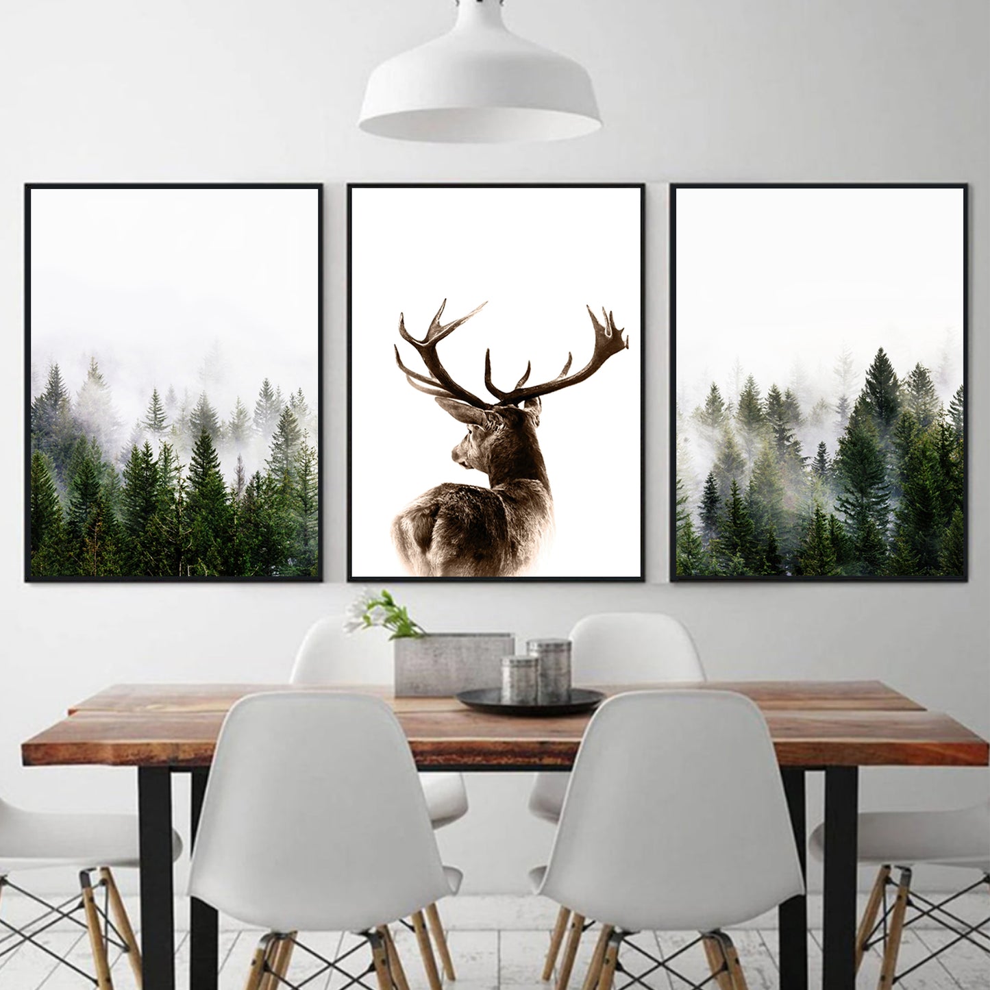 Woodland triptych with black color frames.