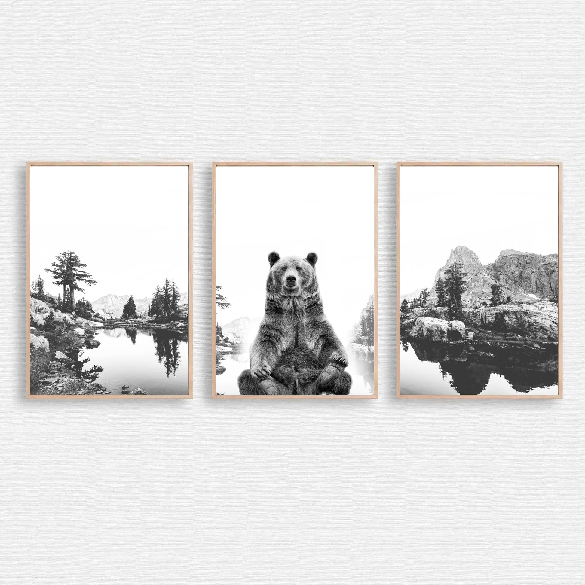 Bear black white photo.