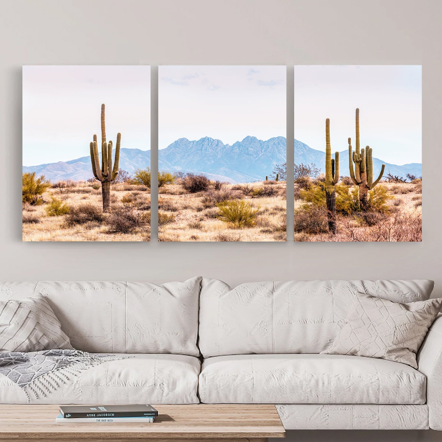 Cacti stretched canvas wall art set.