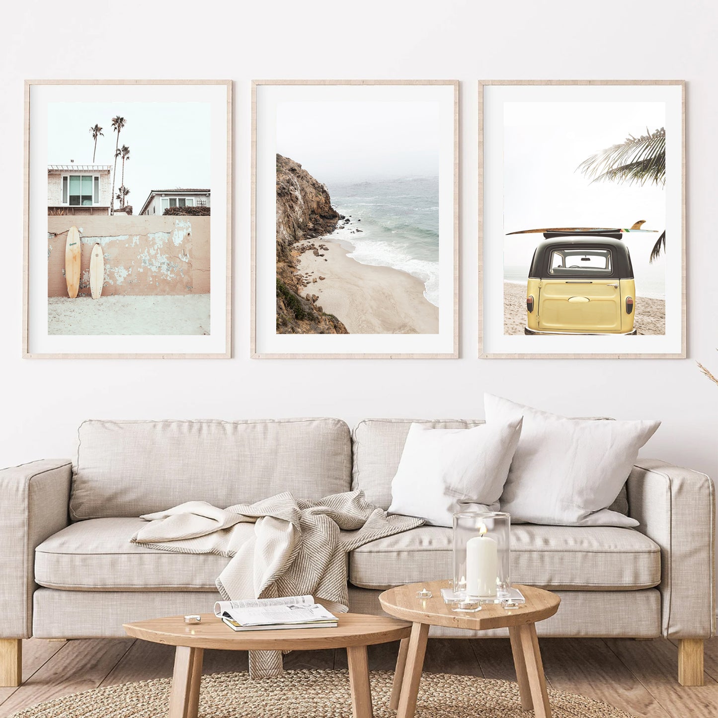 California coastal landscapes above the sofa.