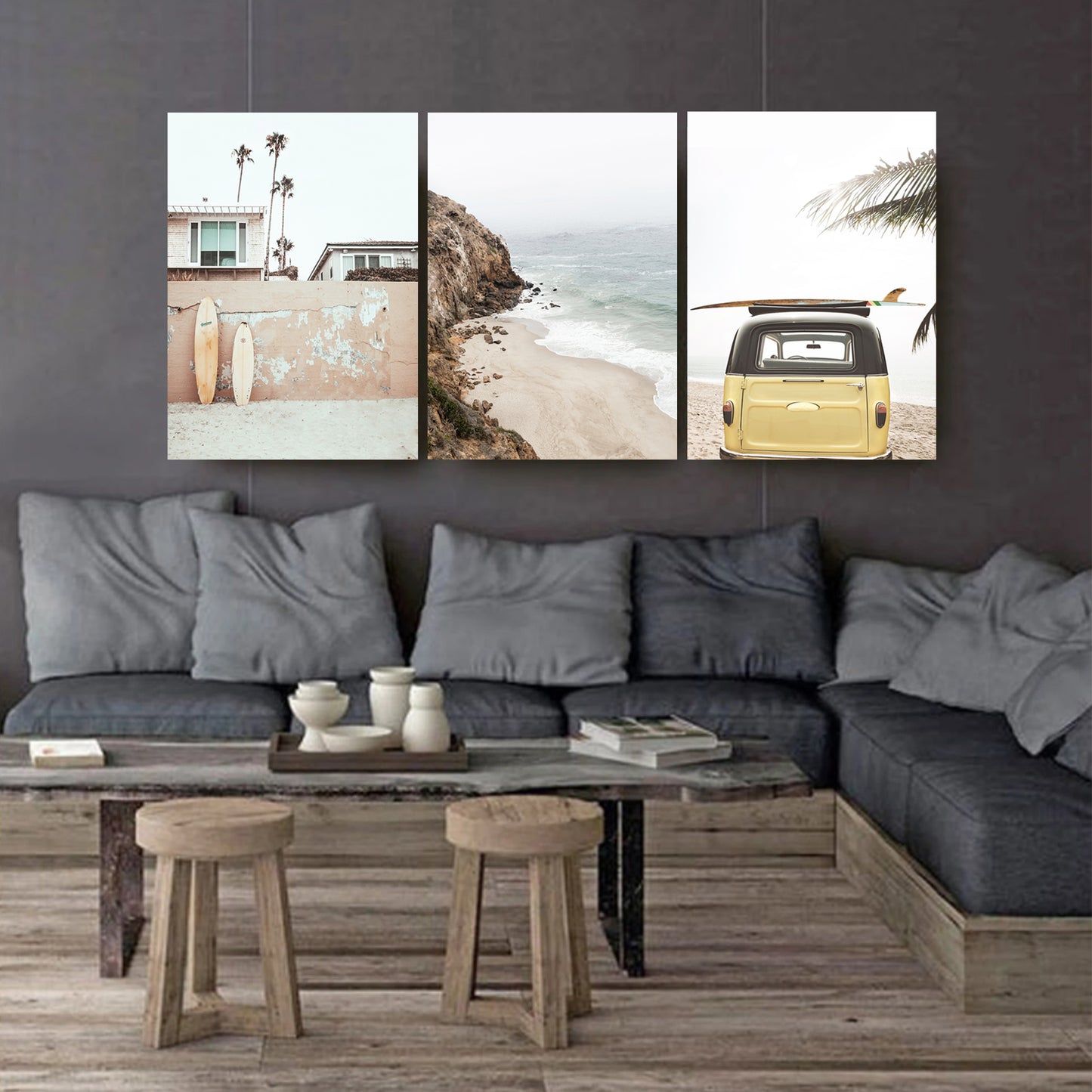 3 panel canvas with beach life.