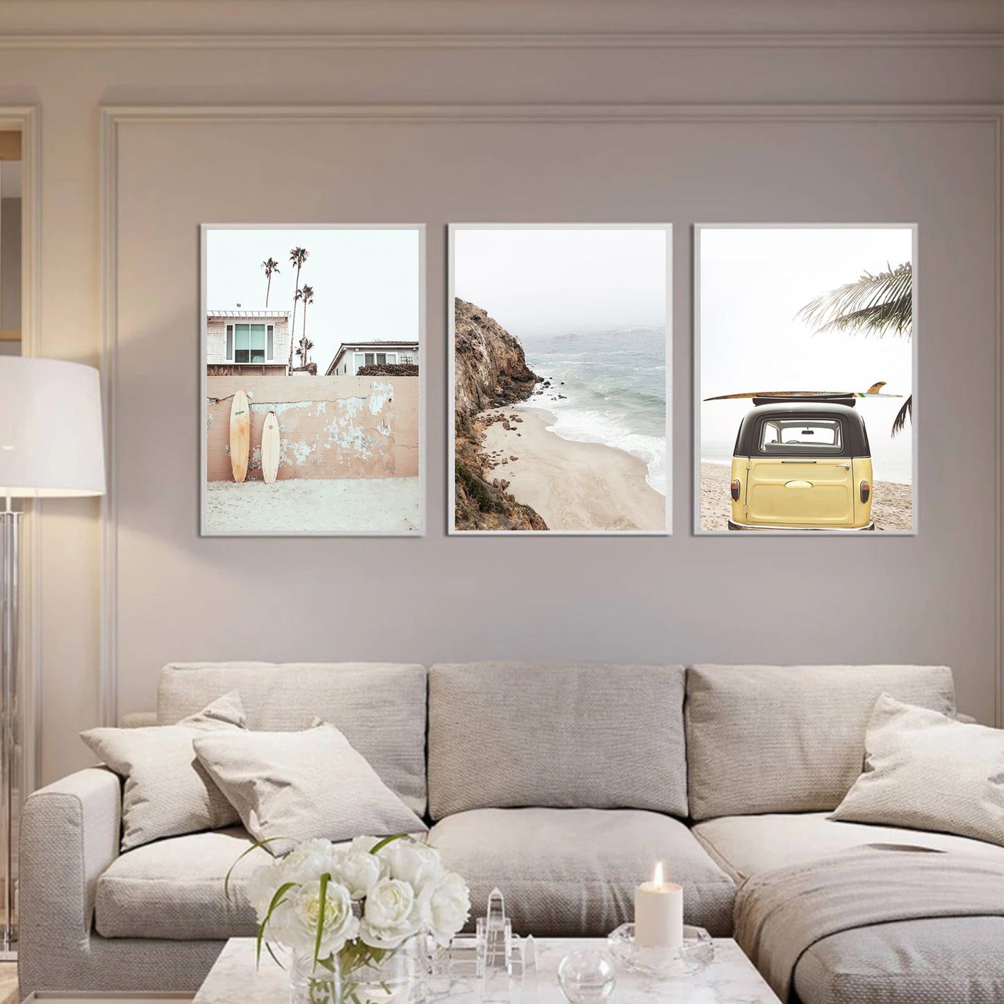 California coastal landscapes in white color frames.