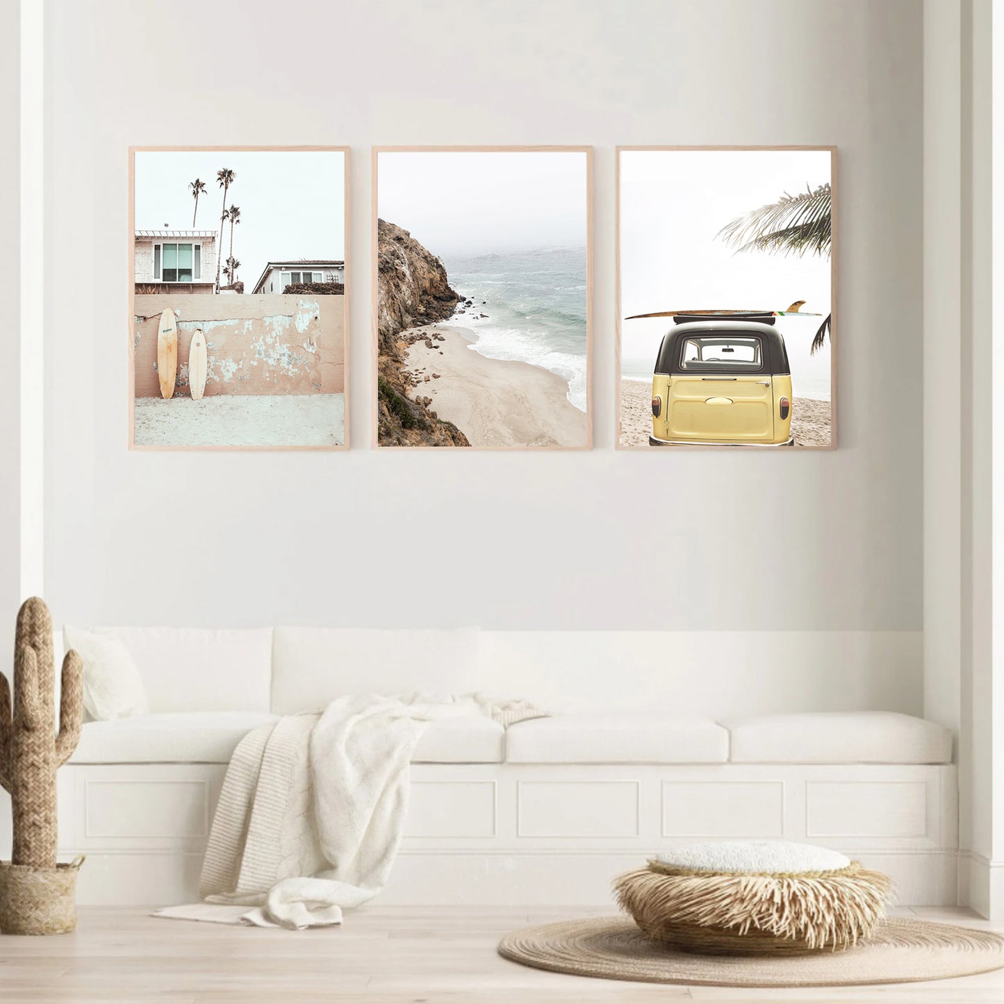 California coastal landscapes in wood color frames.