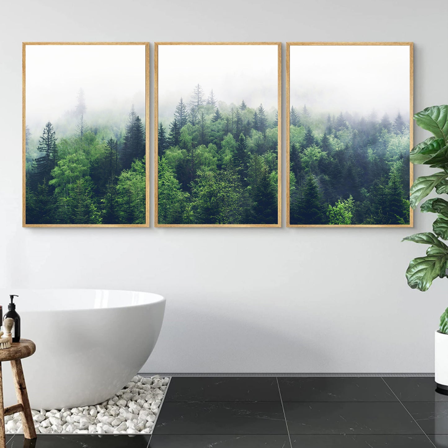 Triptych "Green Forest" in the bathroom.