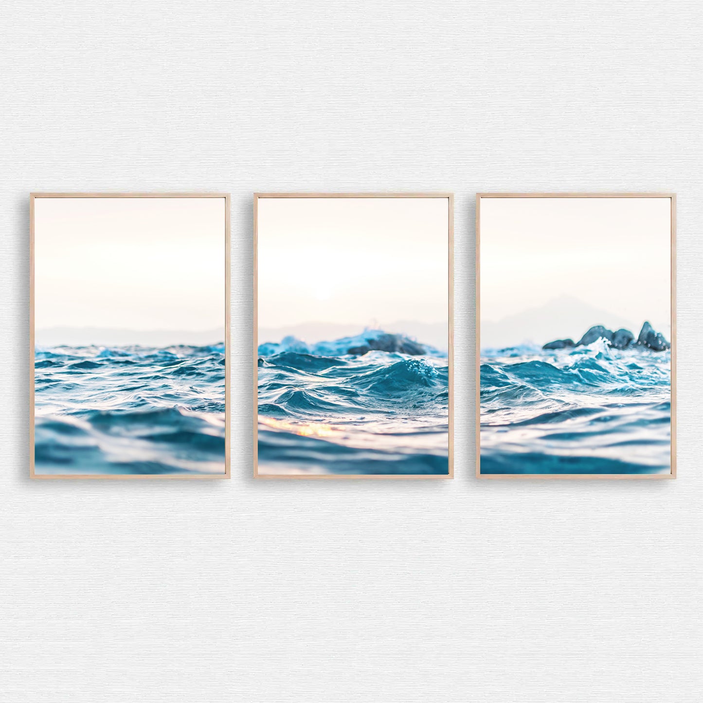 Sea waves with the sun shining on the water surface.