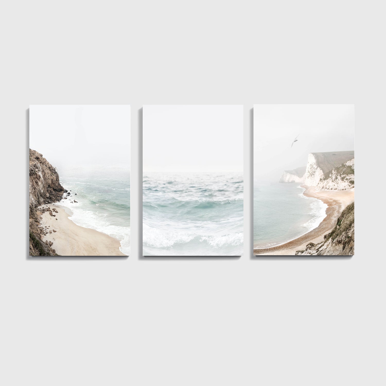 Neutral color ocean 3 panel canvas.