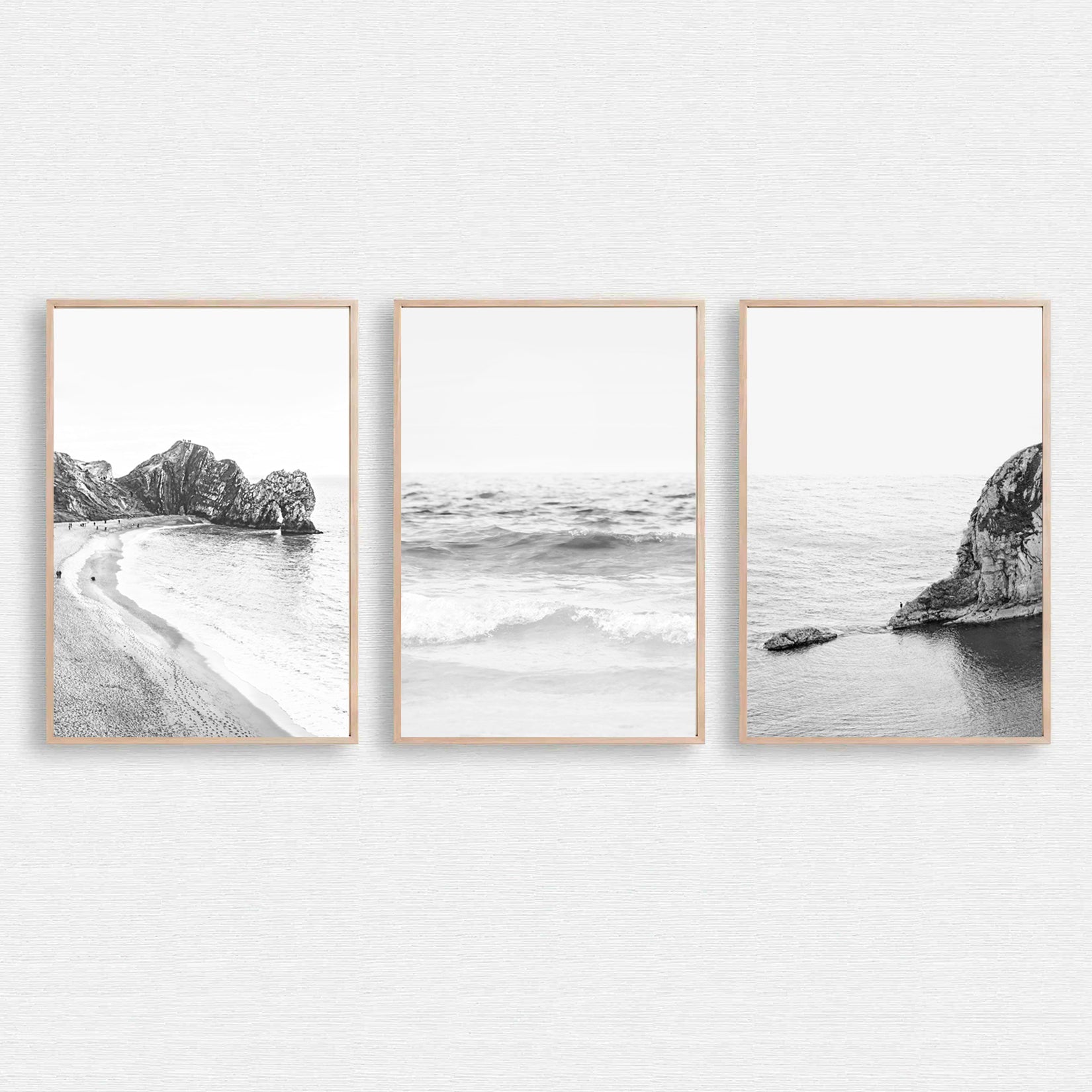 Black and white ocean 3 piece wall art.