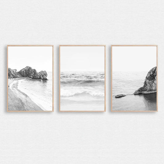 Black and white ocean 3 piece wall art.