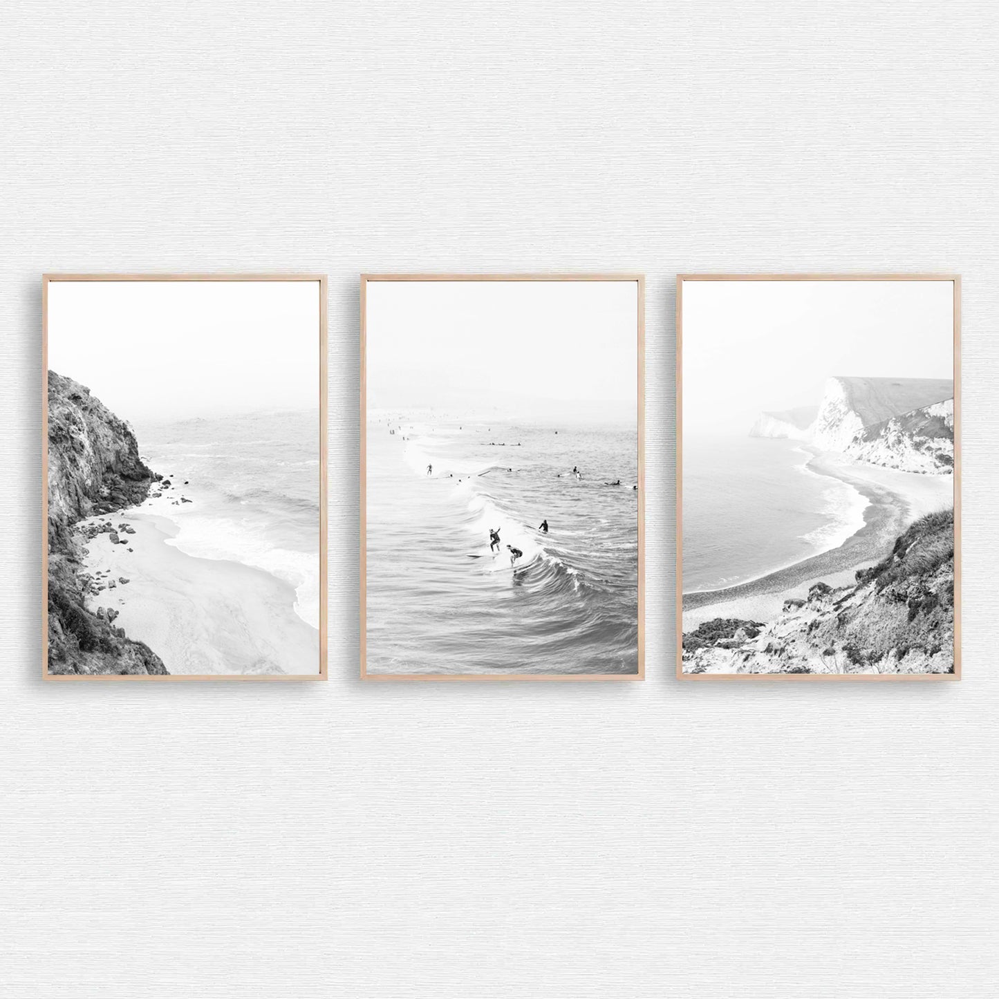 California coastal landscapes 3 piece wall art in black & white colors.
