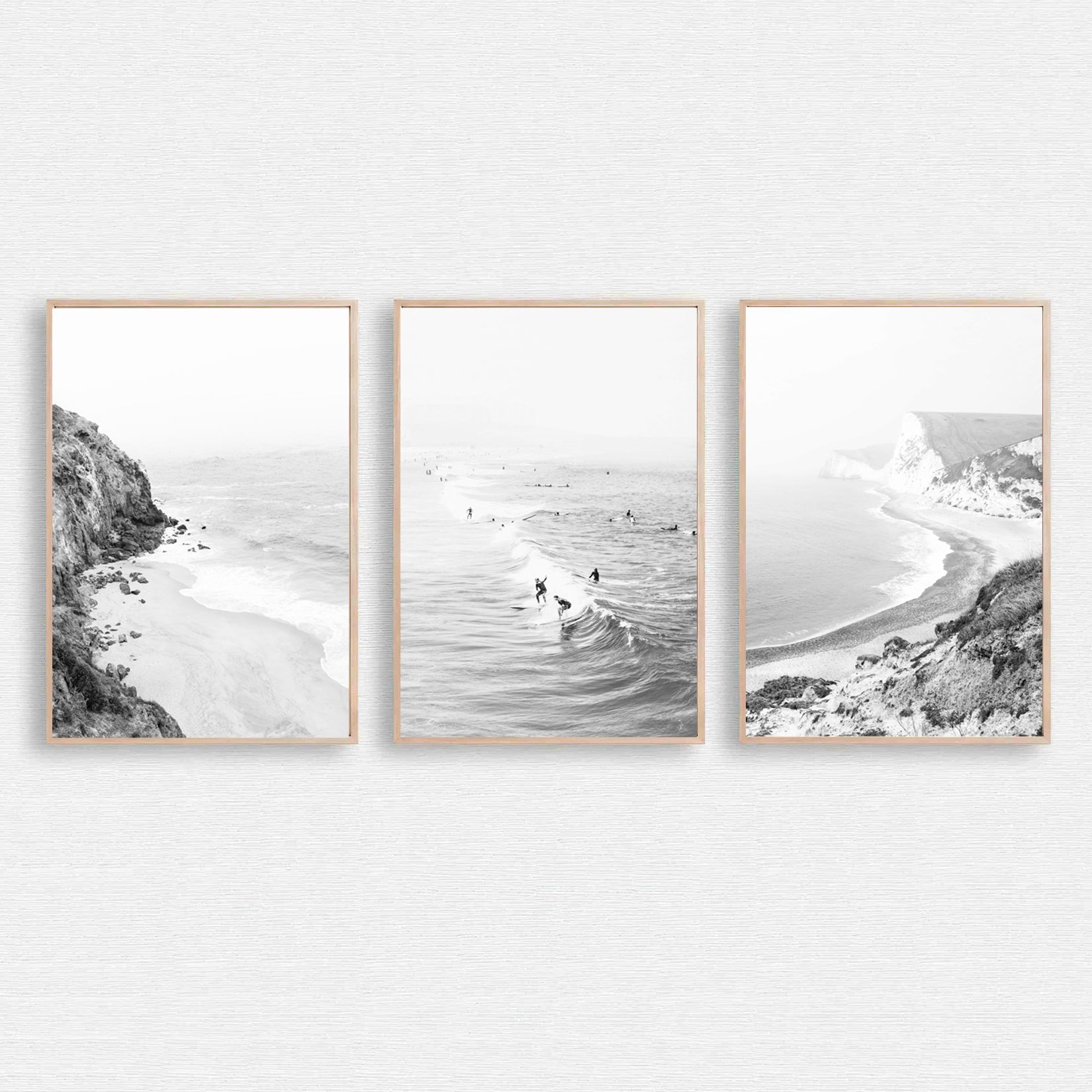 California coastal landscapes 3 piece wall art in black & white colors.