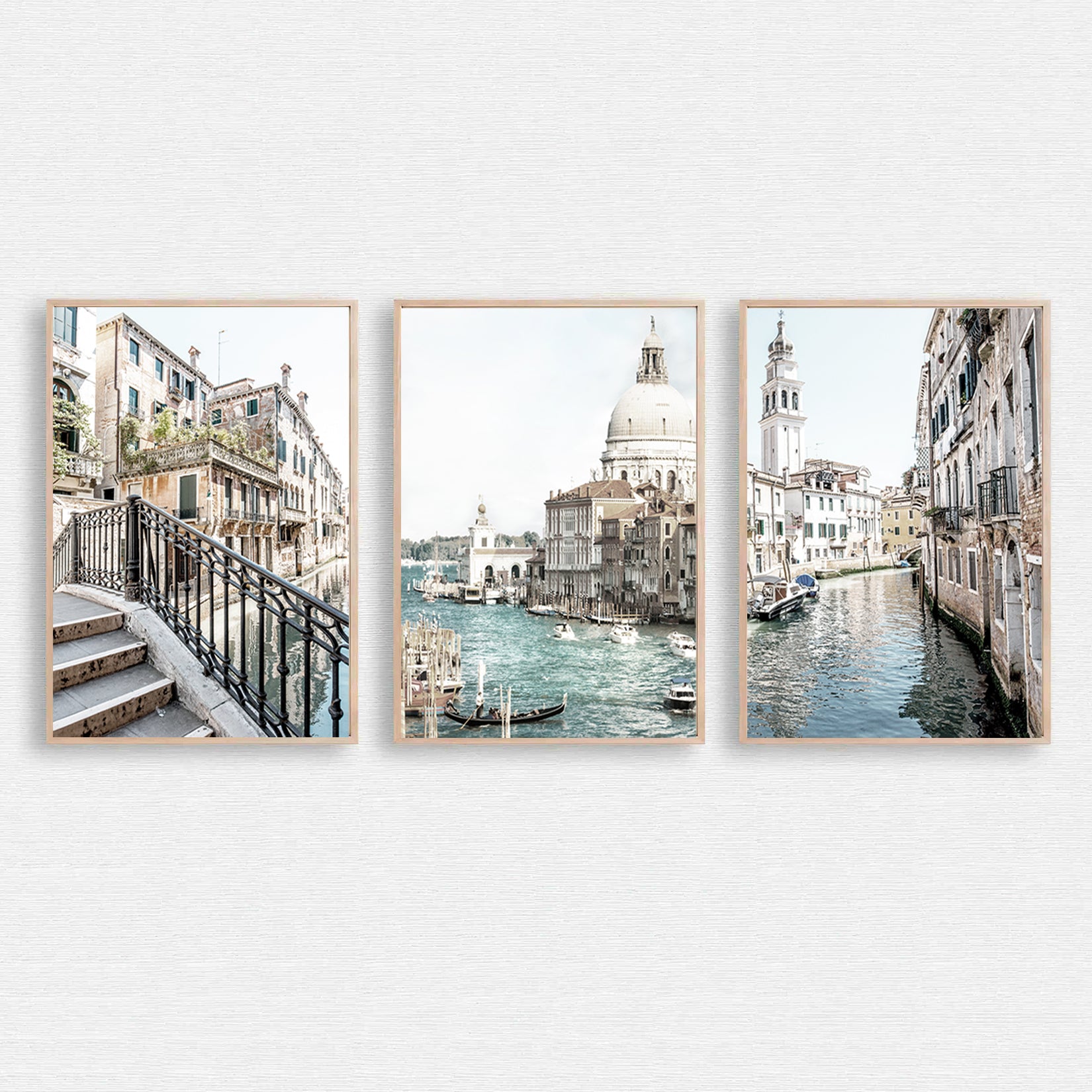 Wall art set of 3 Venice photos.