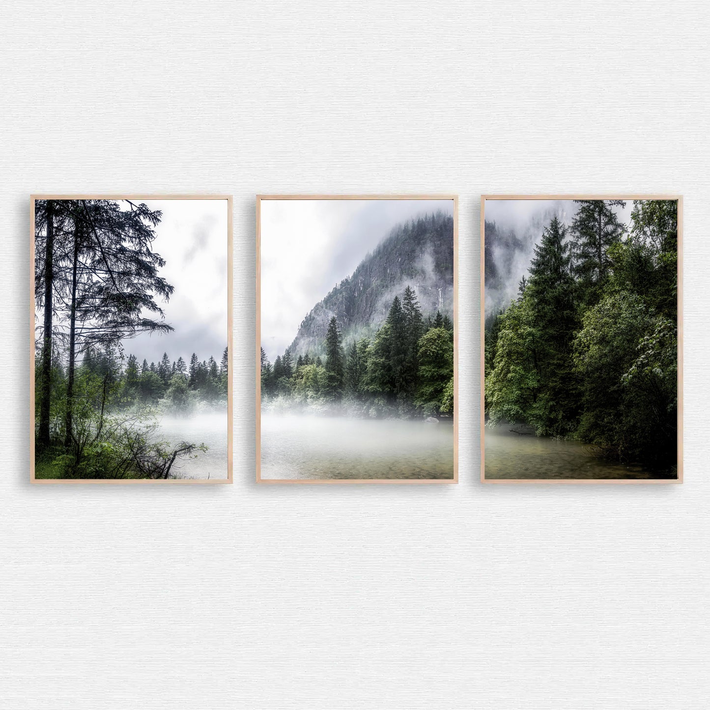 Morning Forest with Fog 3 Piece Wall Art | Misty Forest Landscape Triptych
