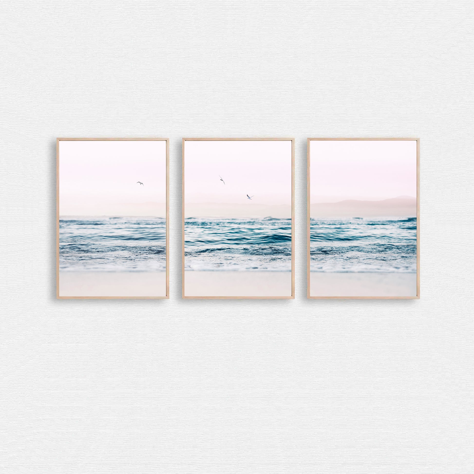 Ocean waves and gulls 3 piece wall art.