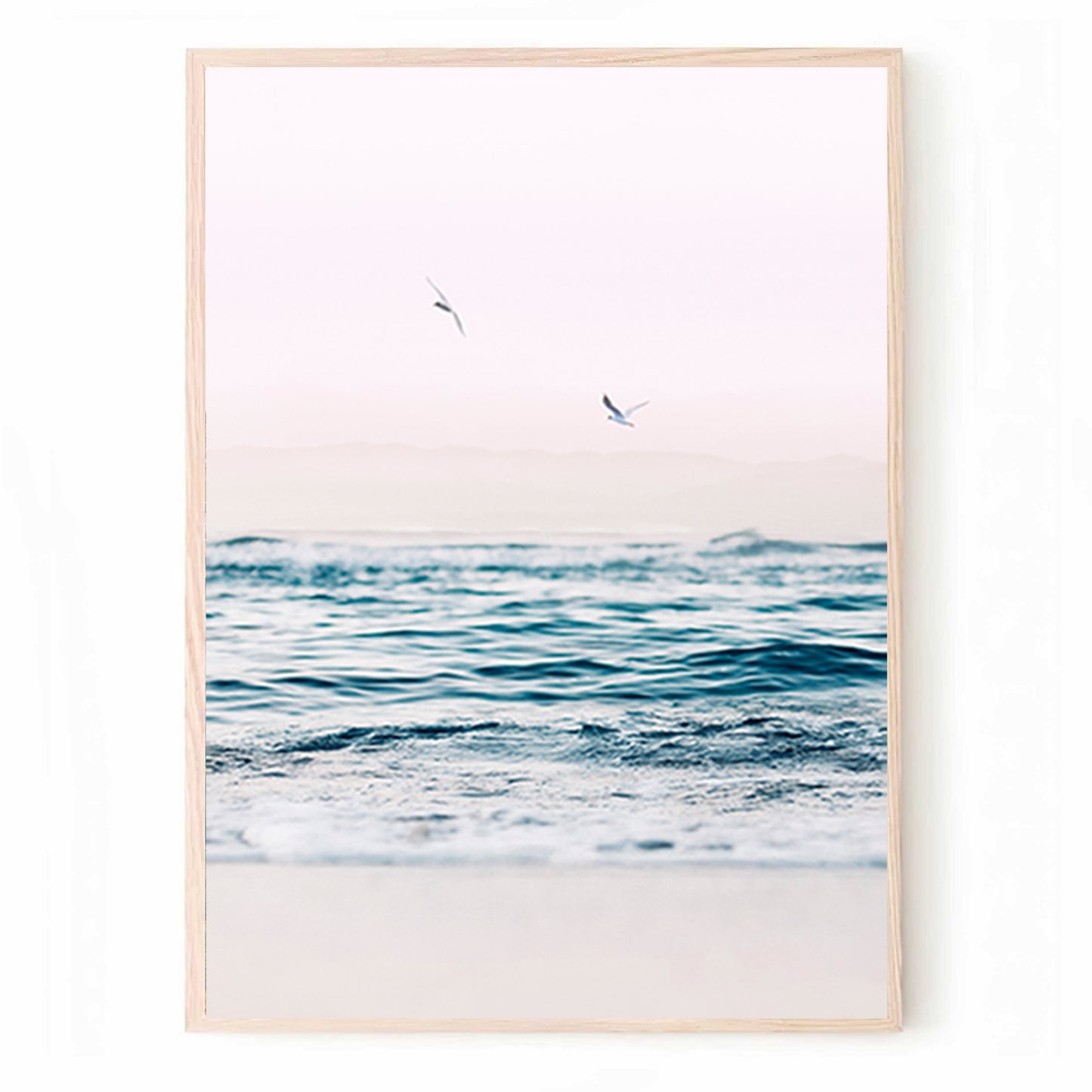 Ocean Waves and Gulls 3 Piece Wall Art | Sunrise on the Beach Triptych