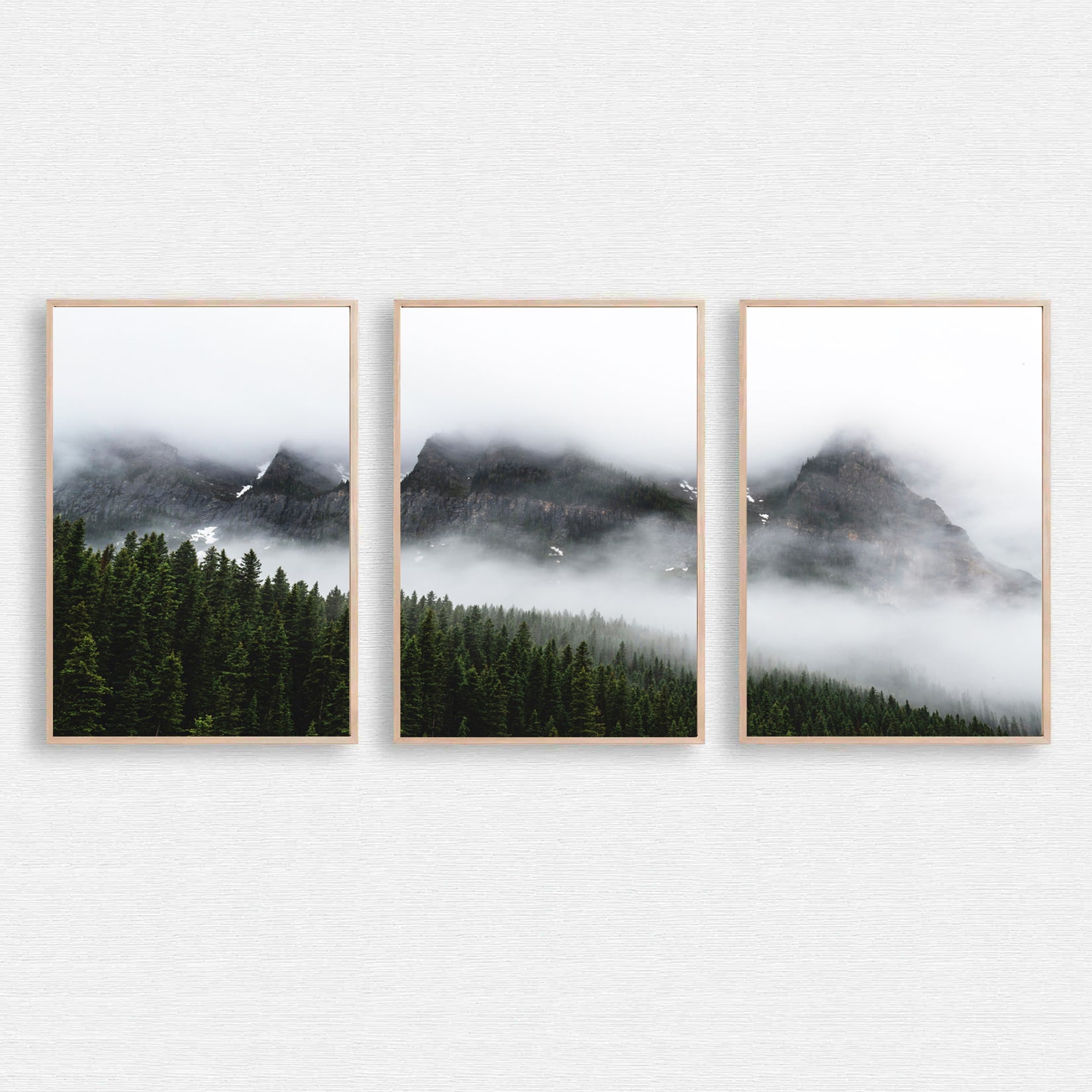 Landscape with foggy mountains 3 piece wall art.