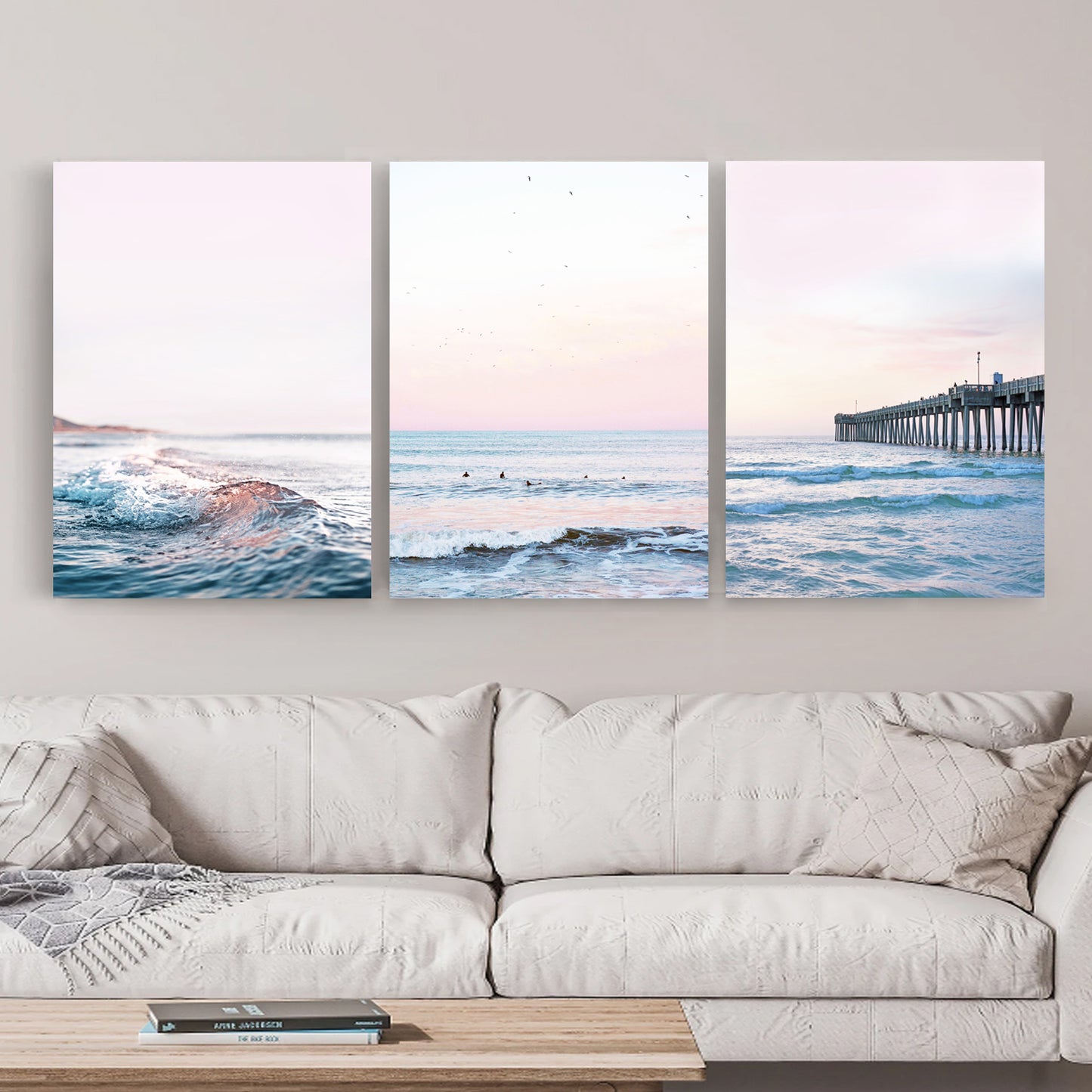 California coastal landscapes with surfer.