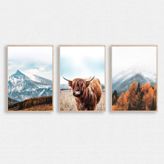 Autumn wall art with highland cow.