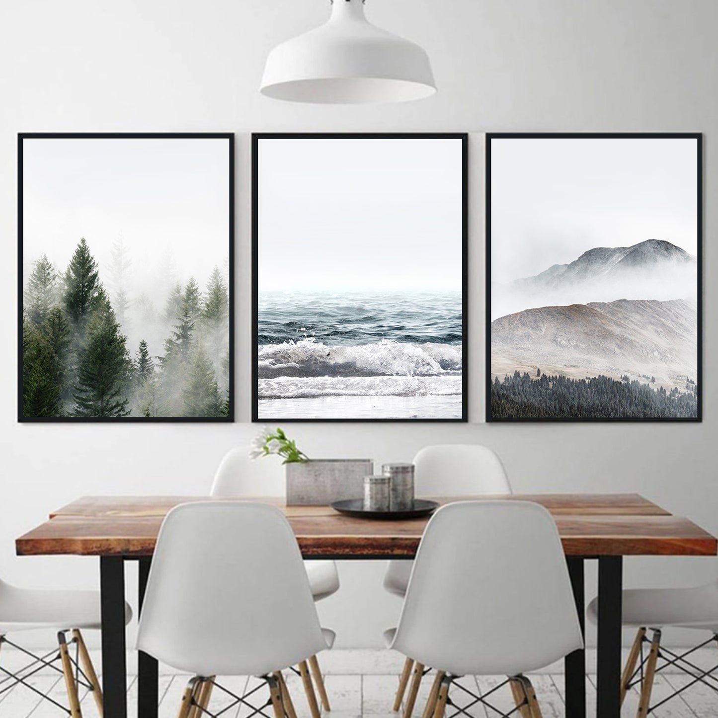 Nature triptych in black color frames.