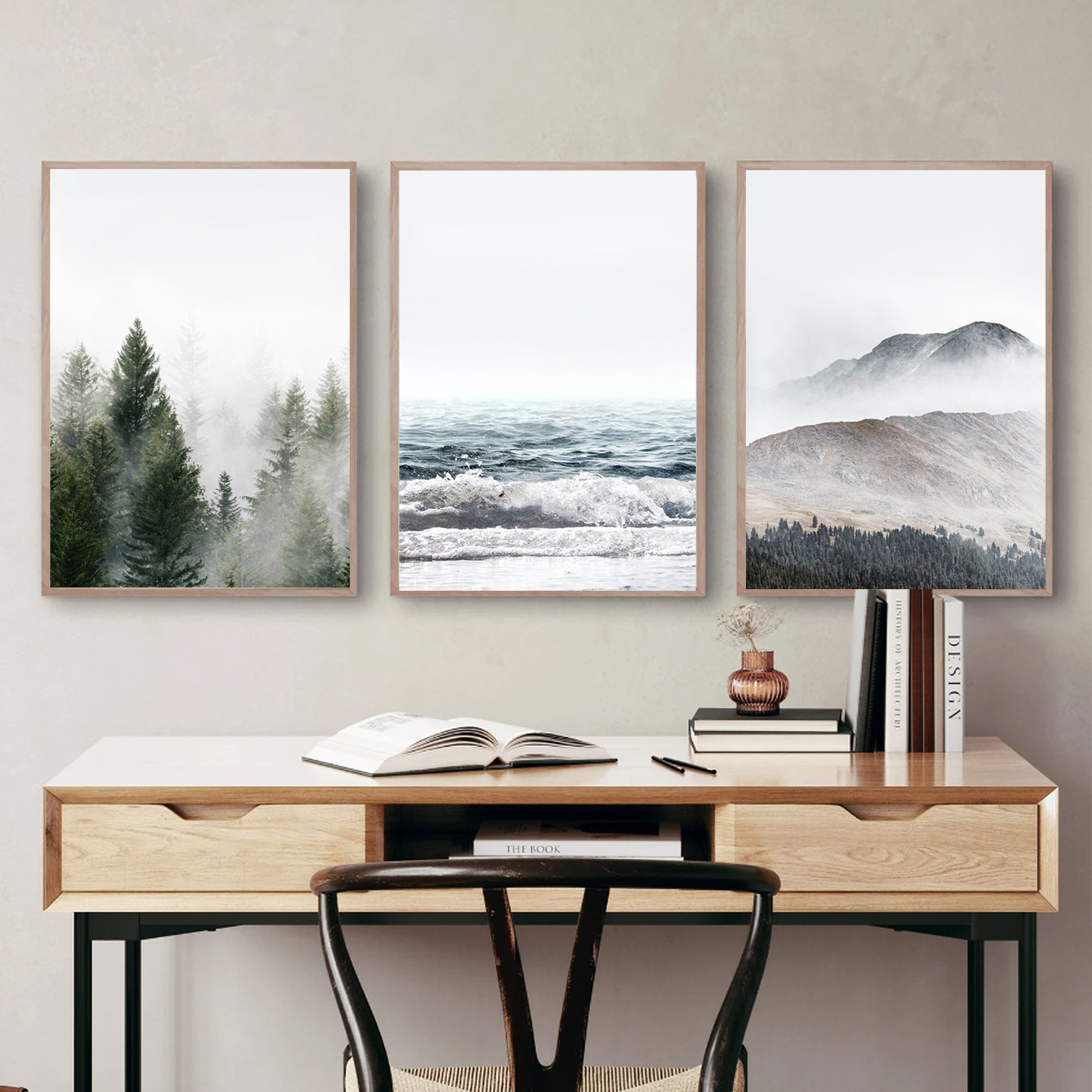 Nature triptych in black color frames.