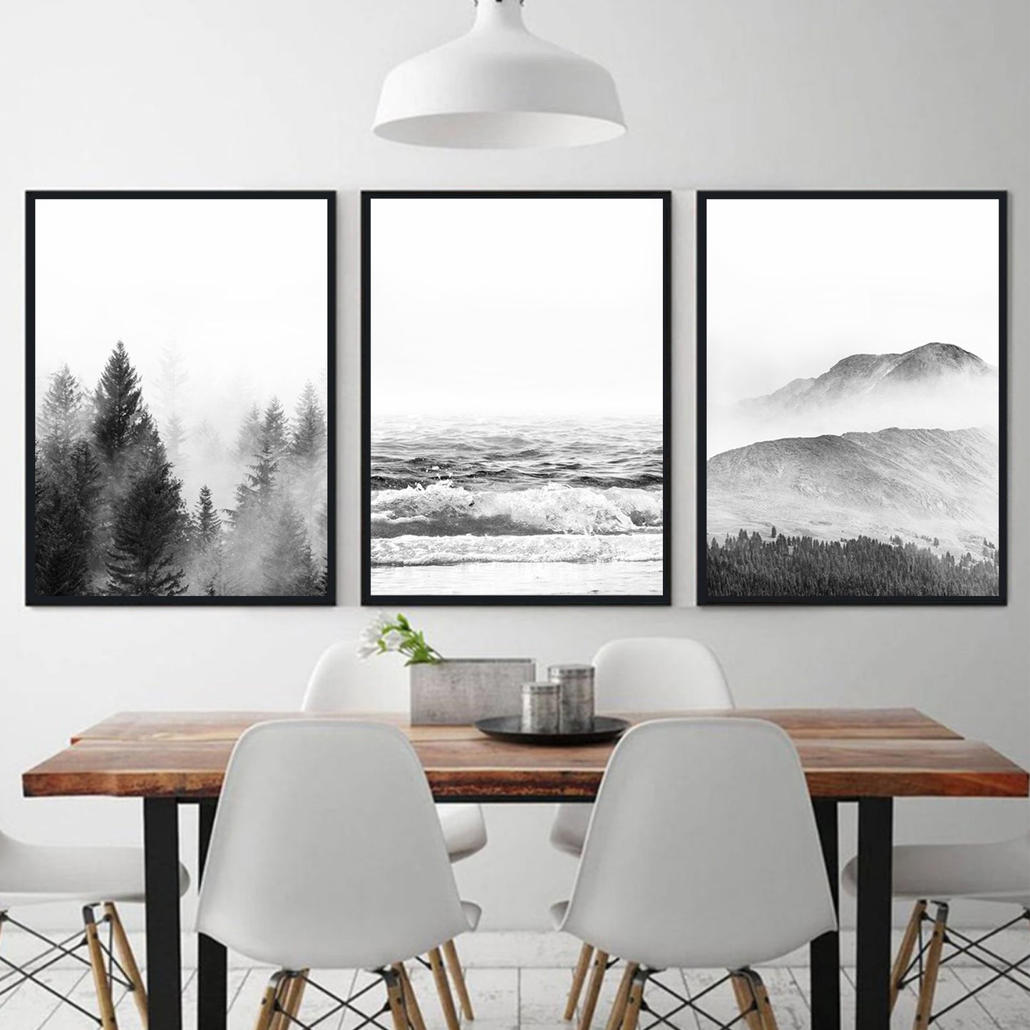 Nature wall art set in black color frames.